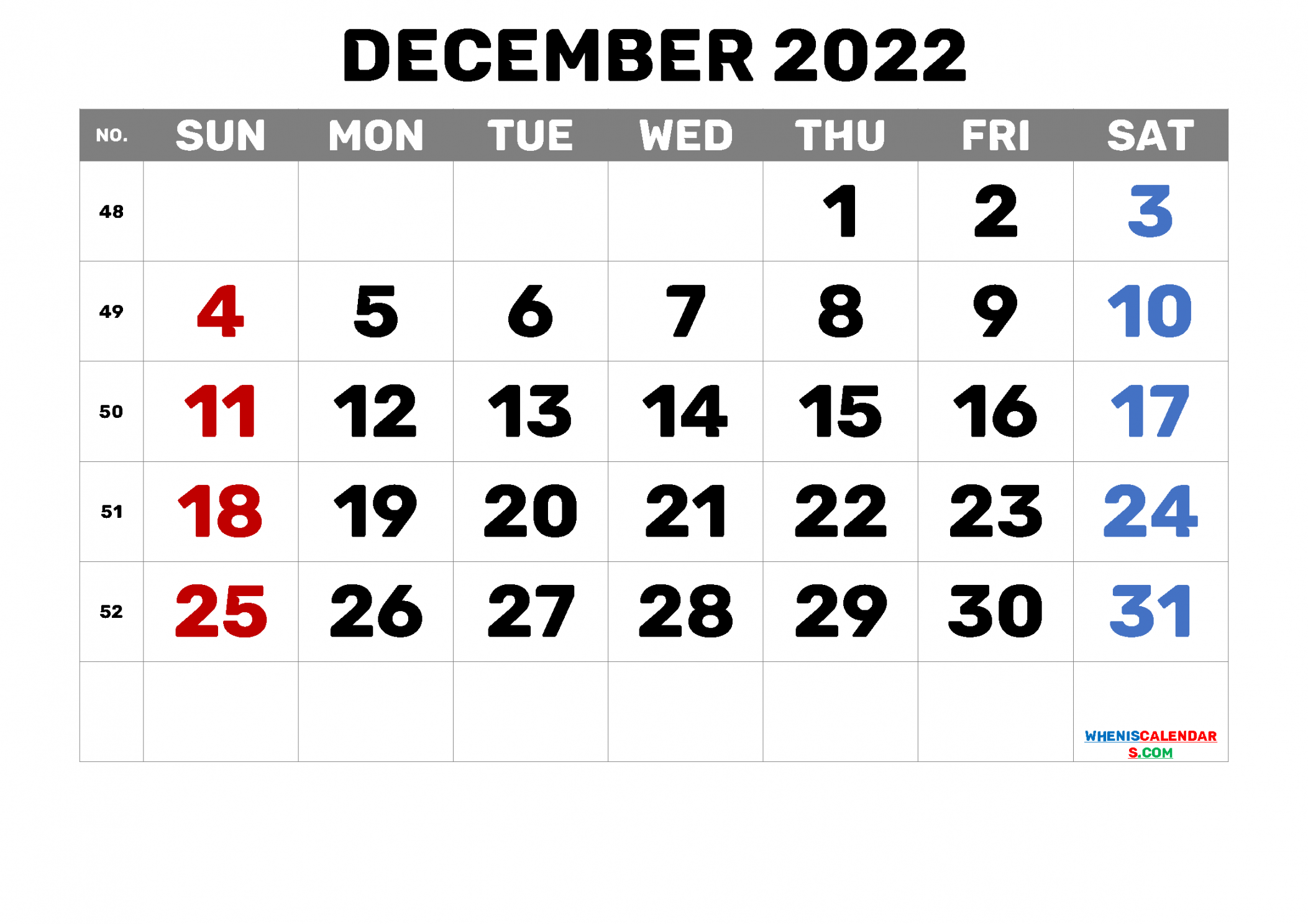 Free Printable December  Calendar  Templates