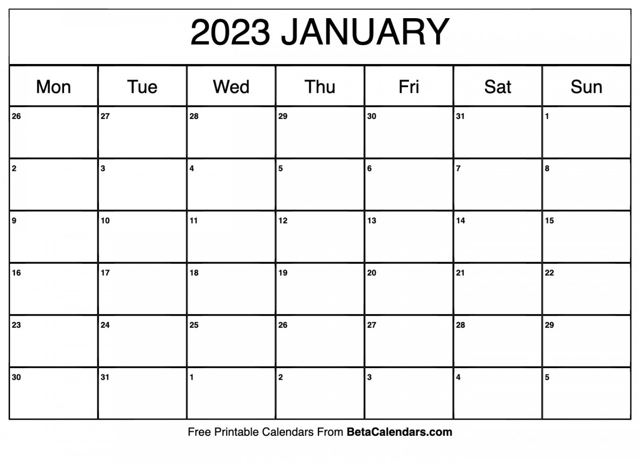 Free Printable January  Calendar