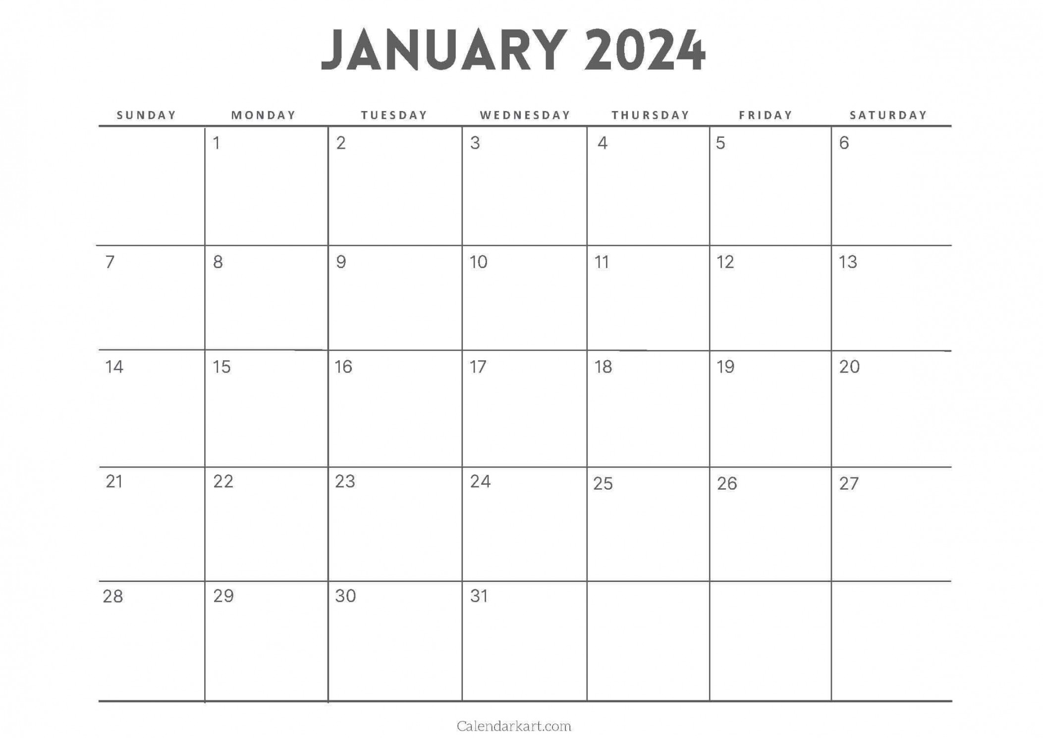 Free Printable January  Calendars - CalendarKart