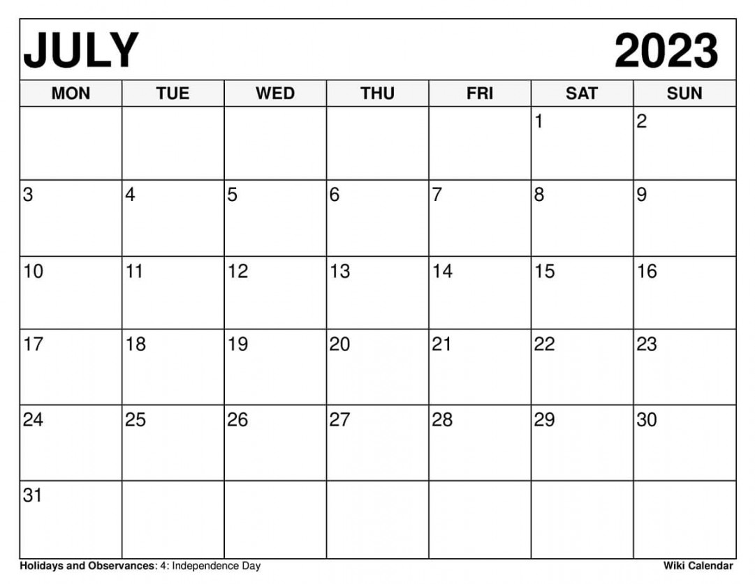 Free Printable July  Calendar Templates With Holidays