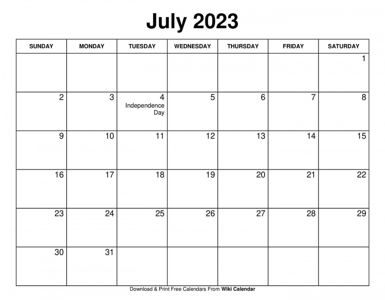 Free Printable July  Calendar Templates With Holidays