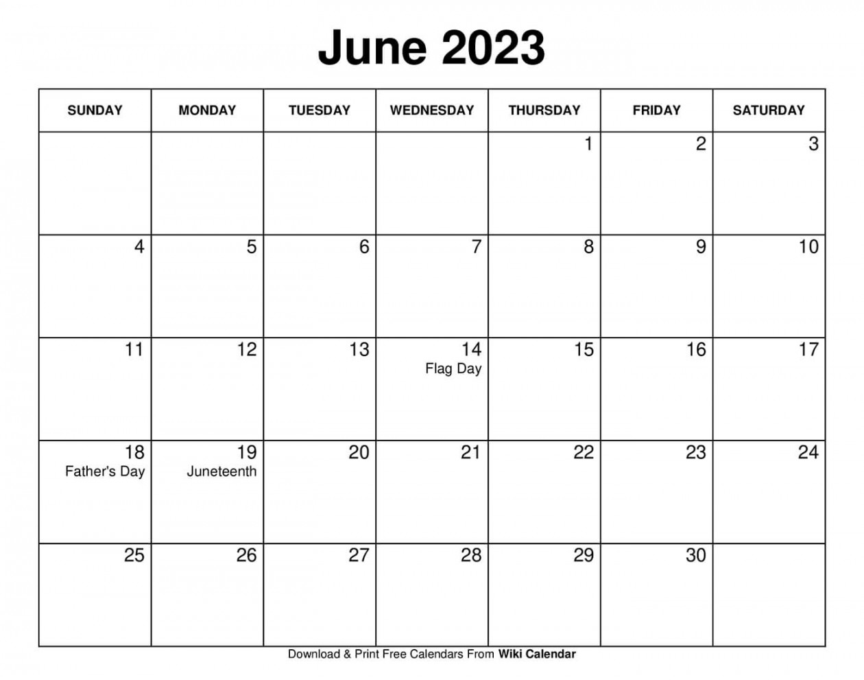 Free Printable June  Calendars Templates with Holidays