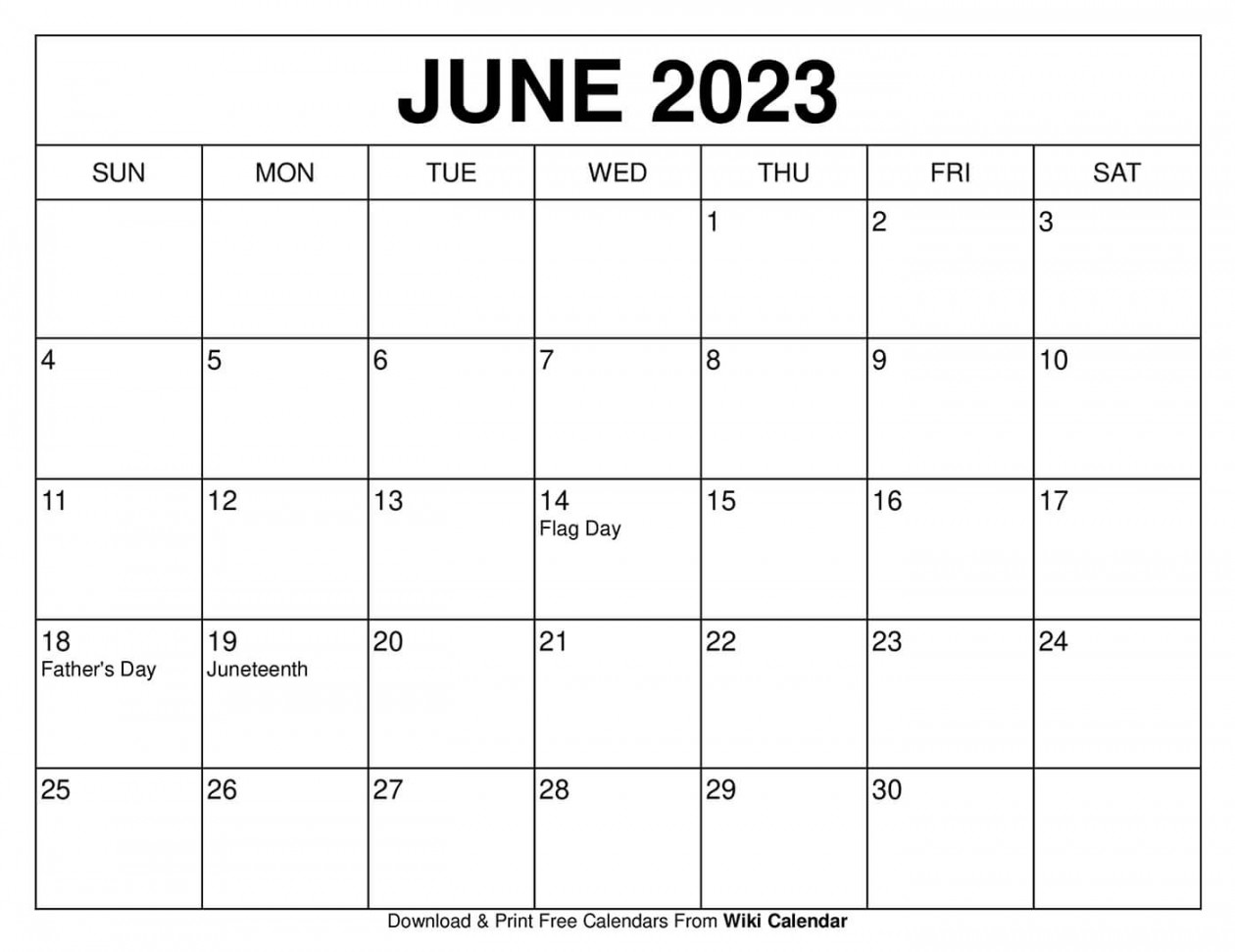 Free Printable June  Calendars Templates with Holidays