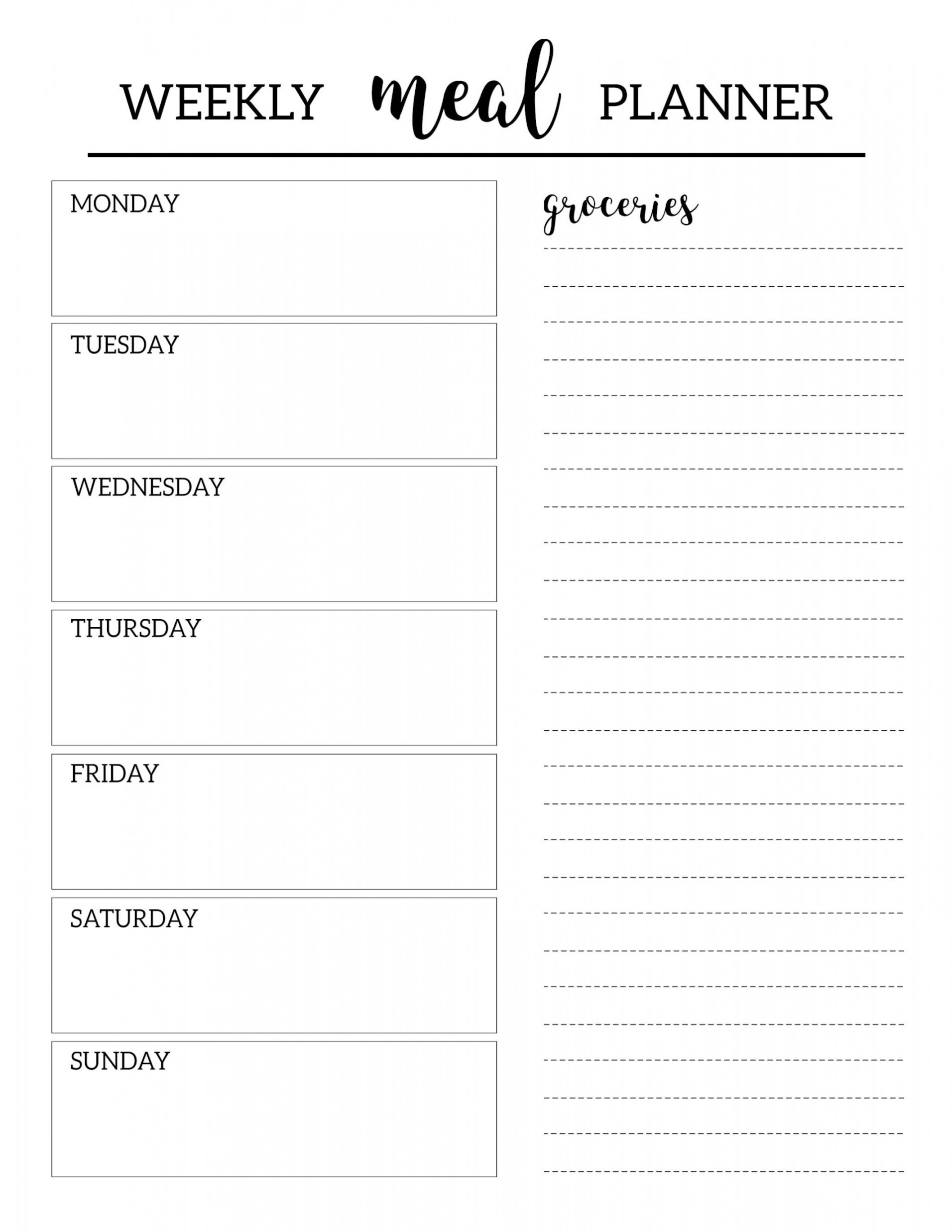 Free Printable Meal Planner Template - Paper Trail Design  Weekly