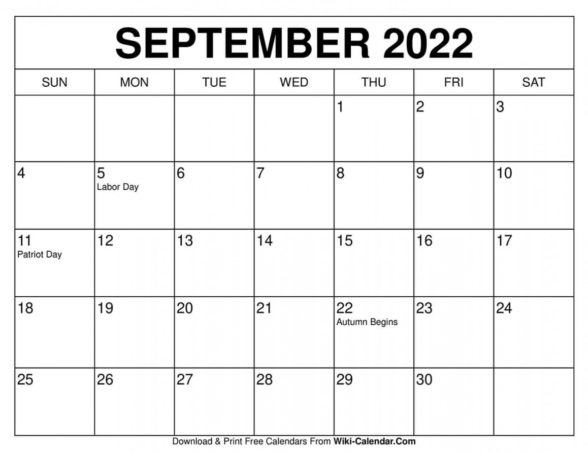 Free Printable September  Calendar Templates With Holidays