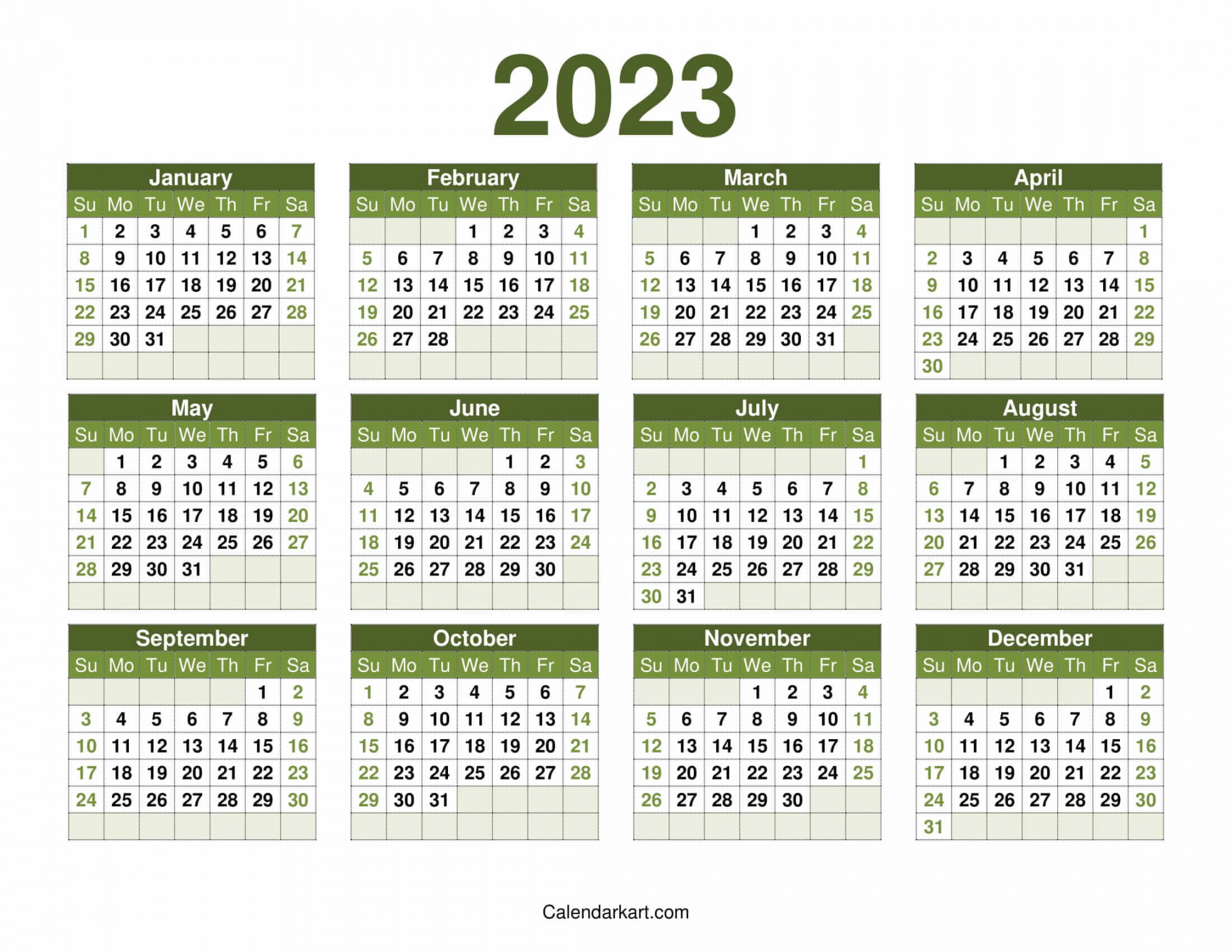 Free Printable Year At A Glance Calendar  - CalendarKart