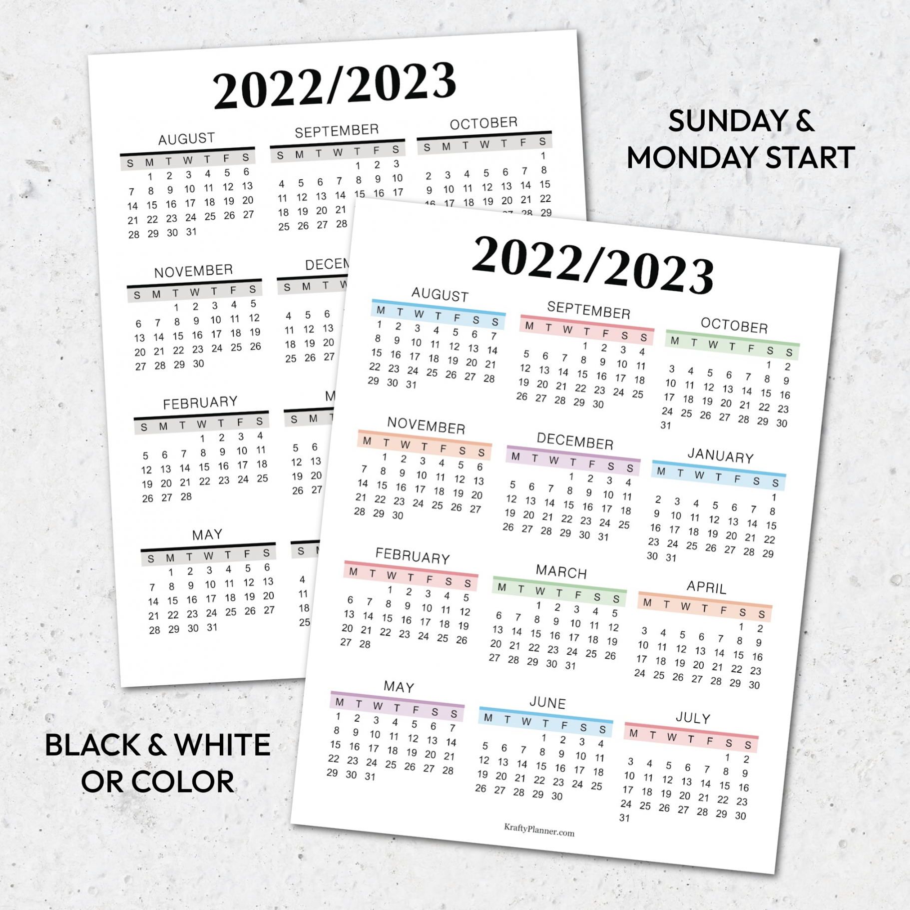 Free Printable Year at a Glance School Calendar — Krafty Planner