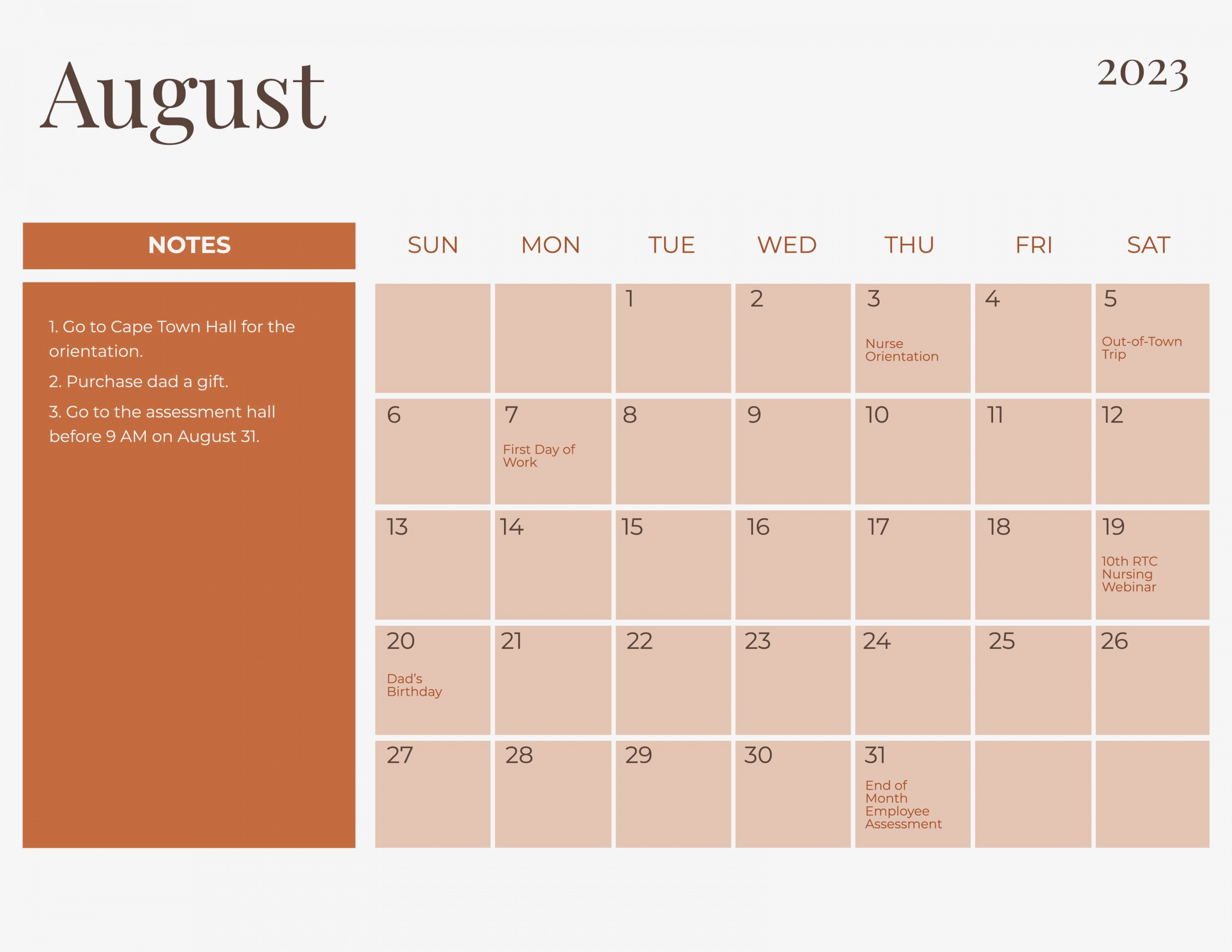 Free Simple August  Calendar Template - Download in Word