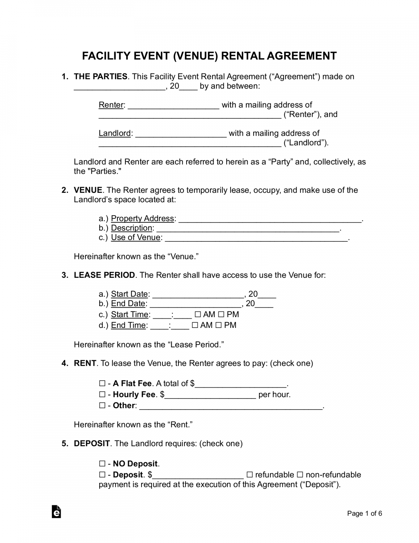 Free Venue (Event Space) Rental Agreement Template - PDF  Word