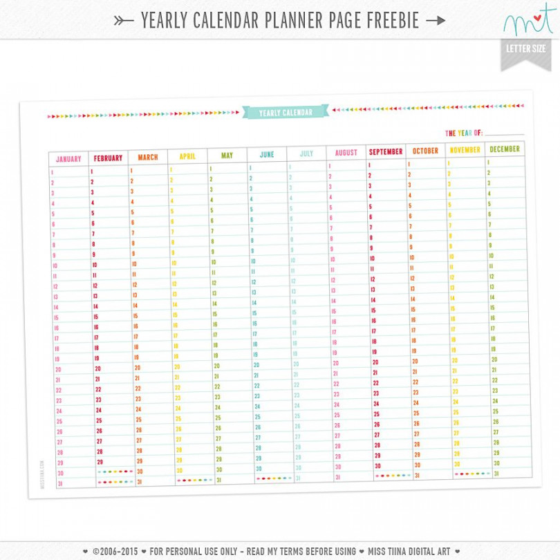 FREE Yearly Calendar Planner Page Printables  Planner calendar