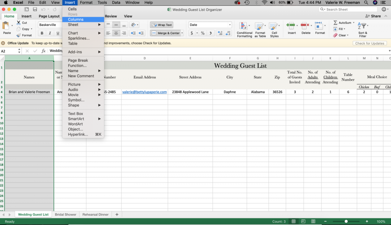 How to Organize Wedding Guest List in Excel — Betty Lu Paperie
