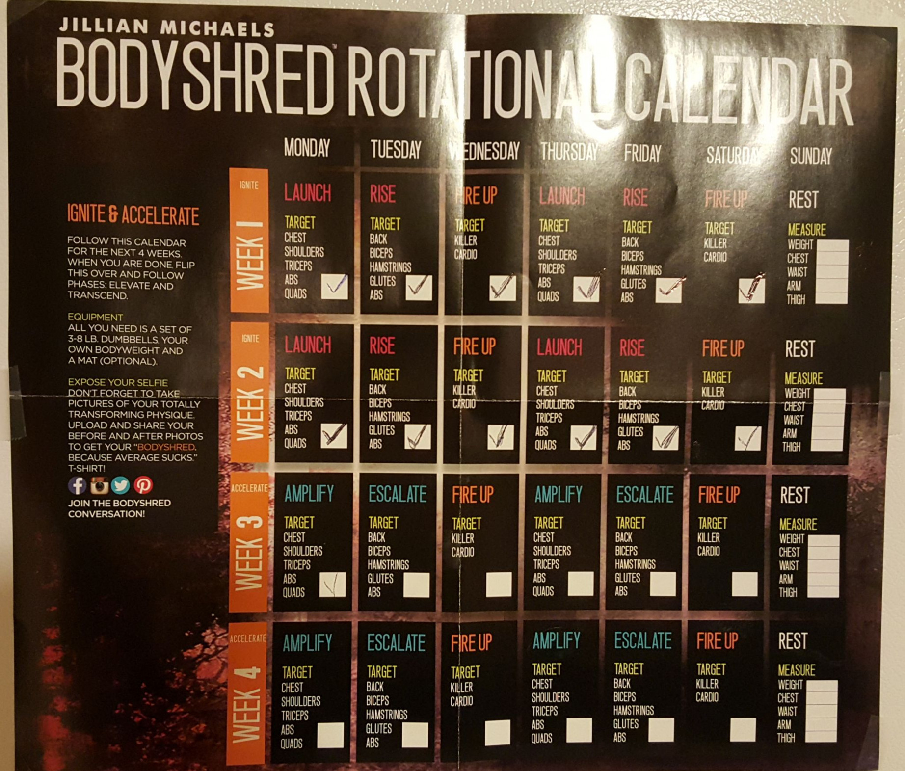 Jillian michaels, Shredded body, Workout calendar