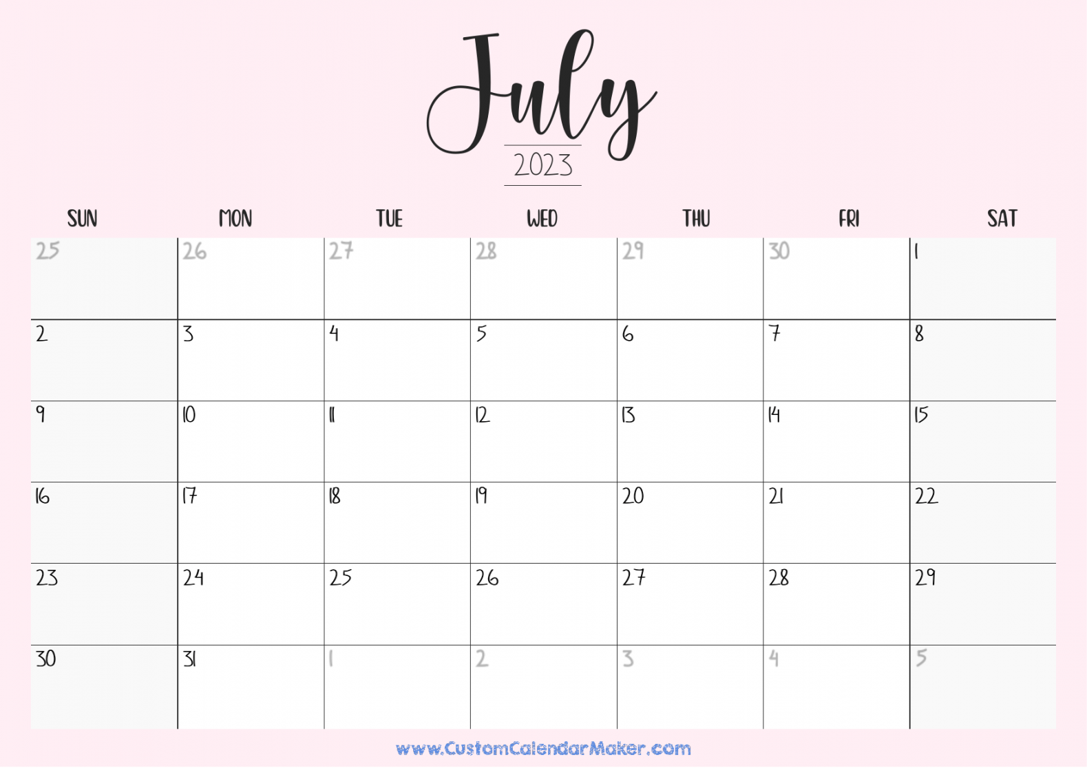 July  Printable Calendars - Blank PDF Templates