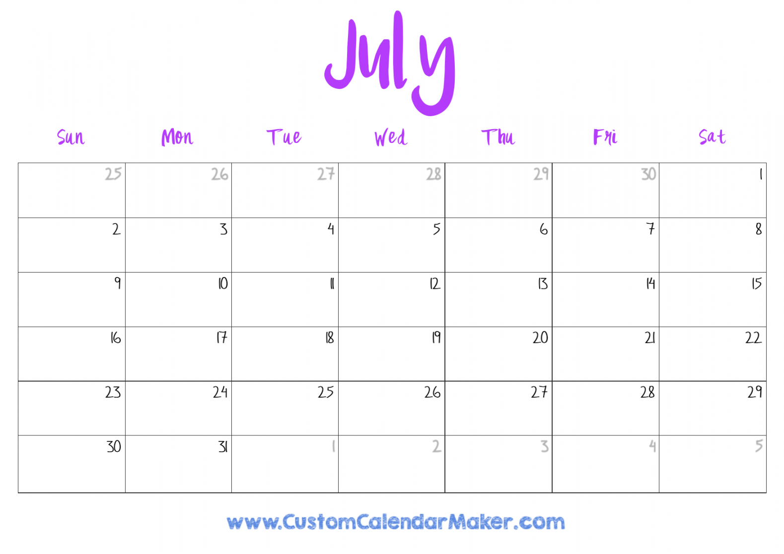 July  Printable Calendars - Blank PDF Templates