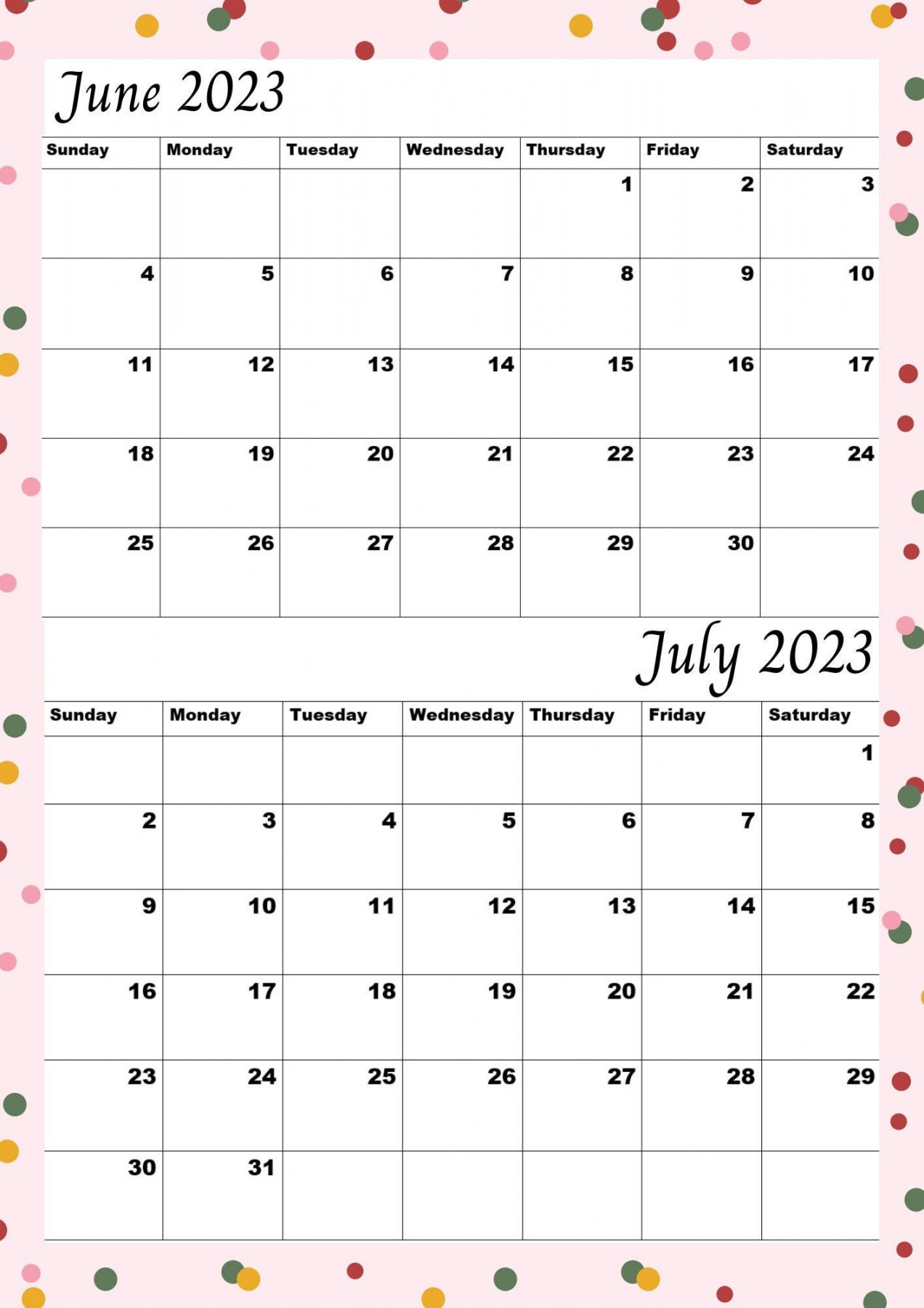 June  Calendarjuly  Calendar Calendara - Etsy