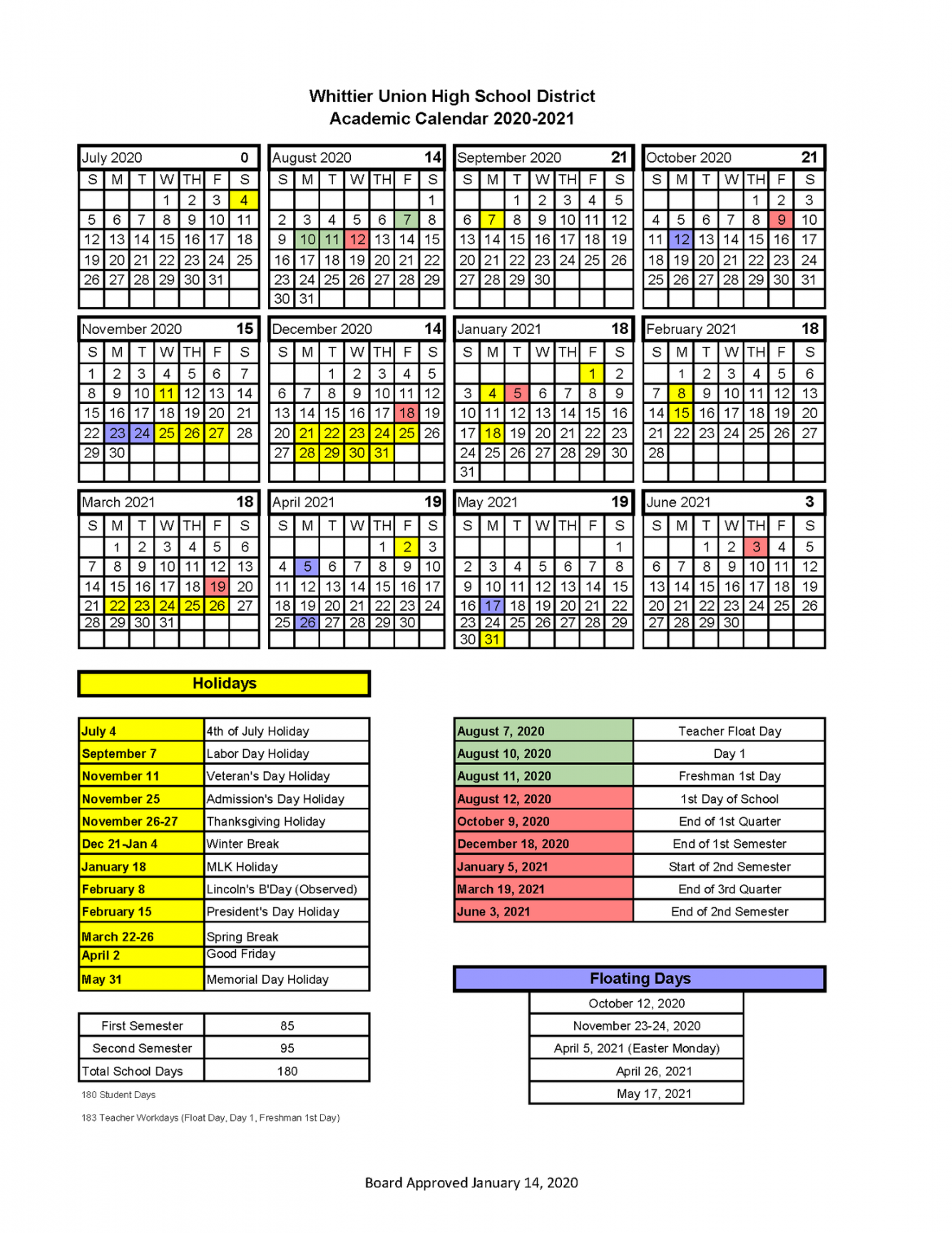 La Serna School Year Calendar  Academic calendar, School calendar