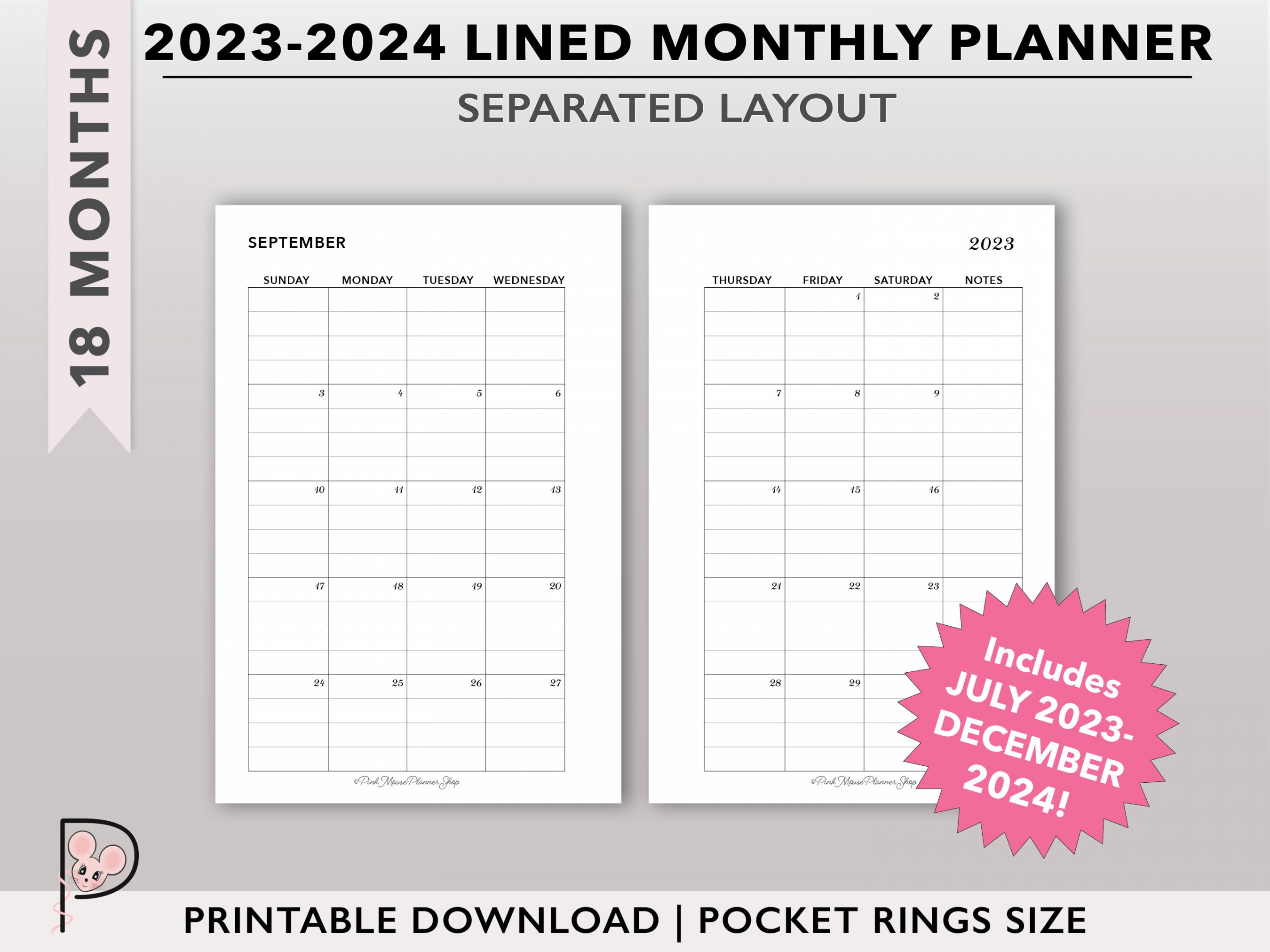 - Lined Monthly Planner Printable With Lined Pages on - Etsy