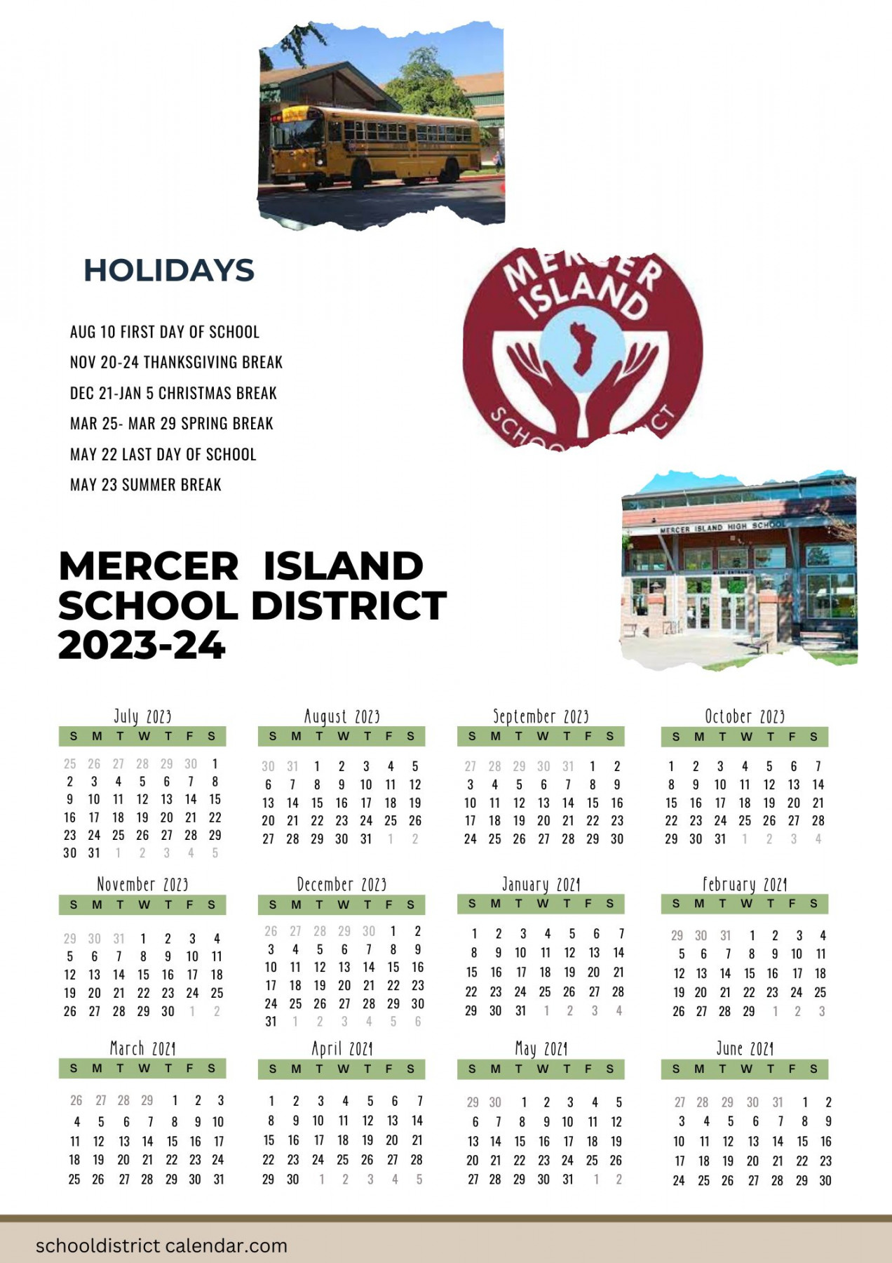 Mercer Island School District Calendar Holidays -
