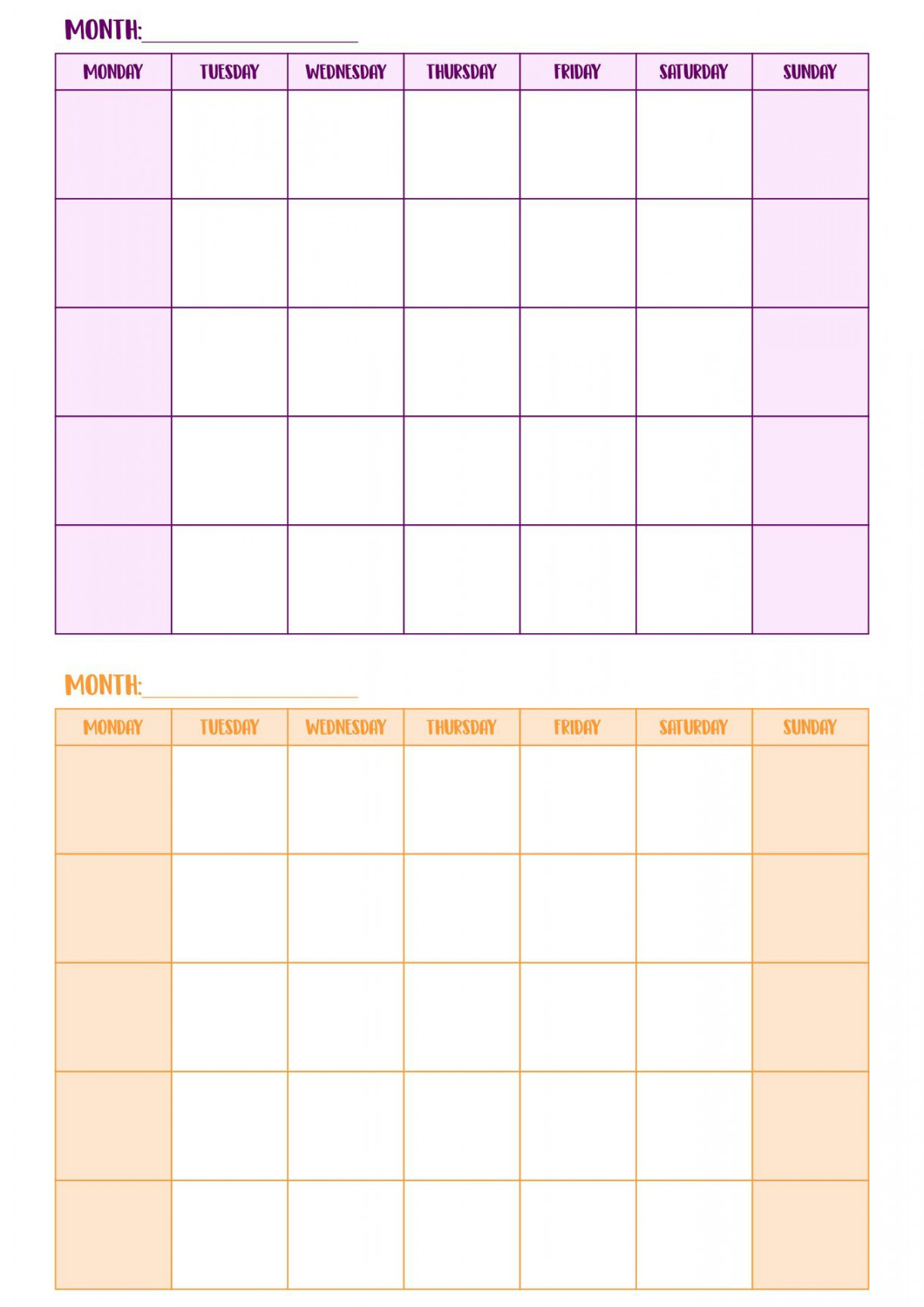 Month Blank Calendar Template  Calendar template, Calendar