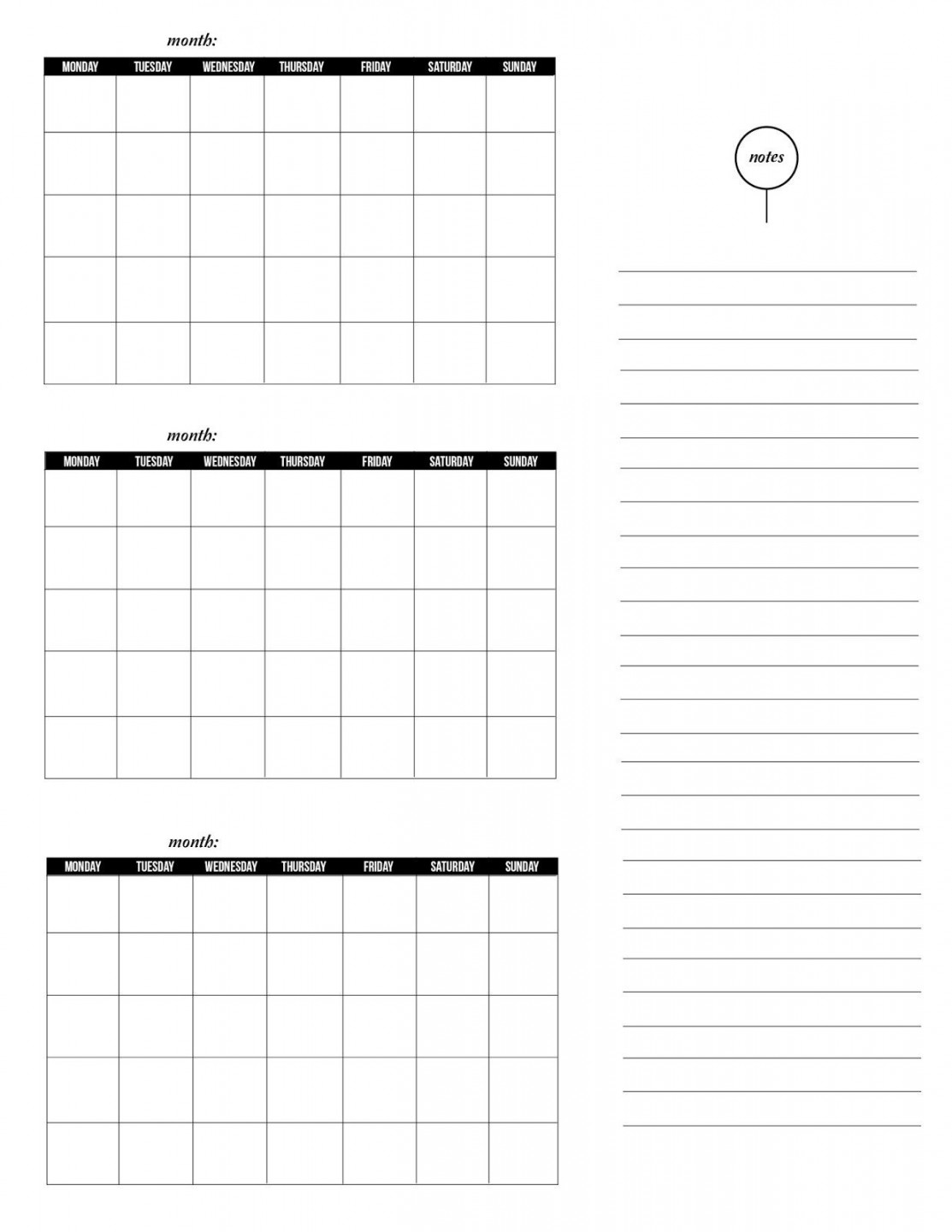 Month Blank Calendar Template  Free calendar template, Blank