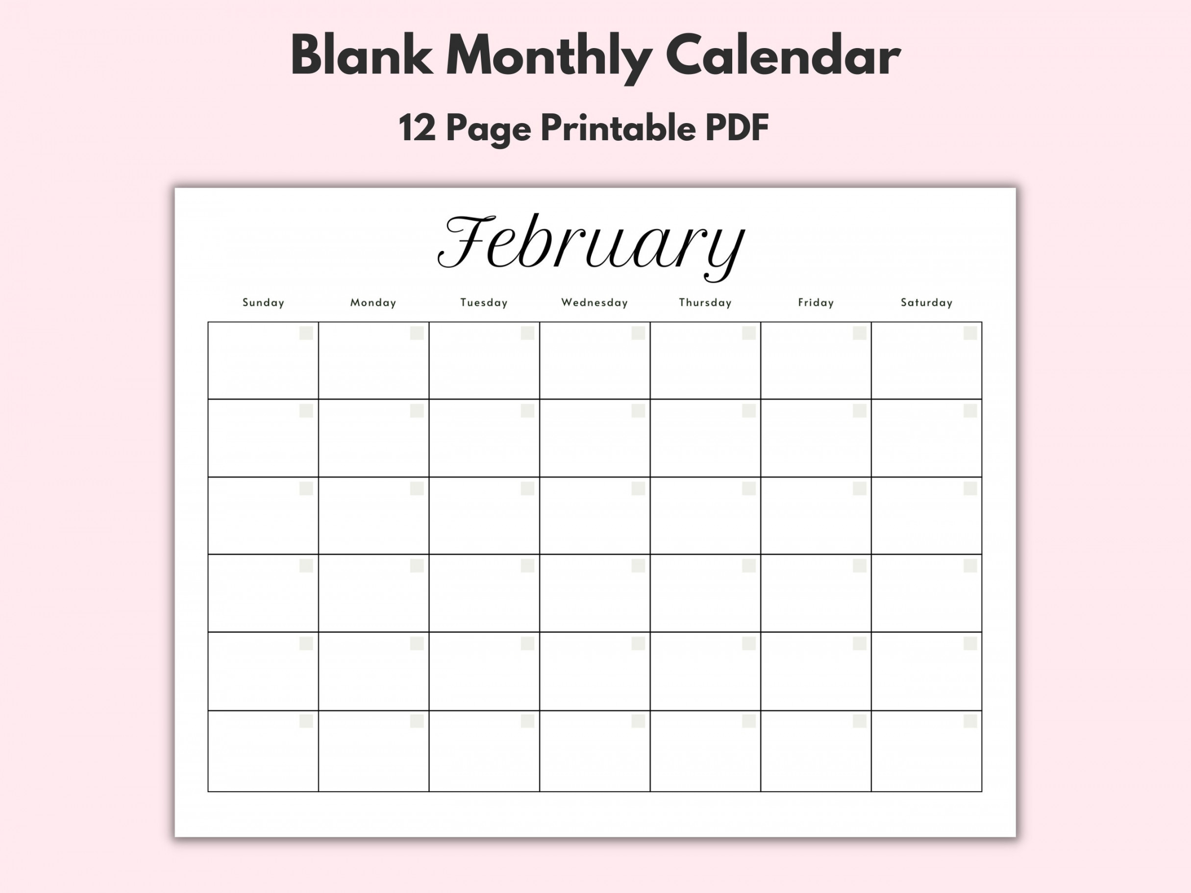 Monthly Blank Calendar Printable Calendar Template - Etsy