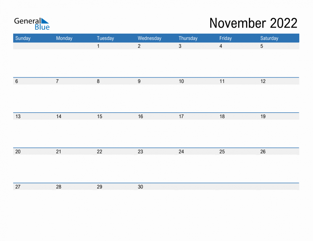 November  Calendars (PDF Word Excel)