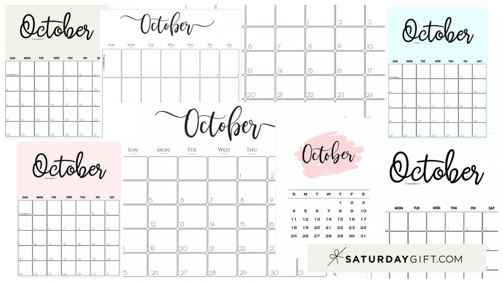 October  Calendar -  Cute & FREE Printables  SaturdayGift