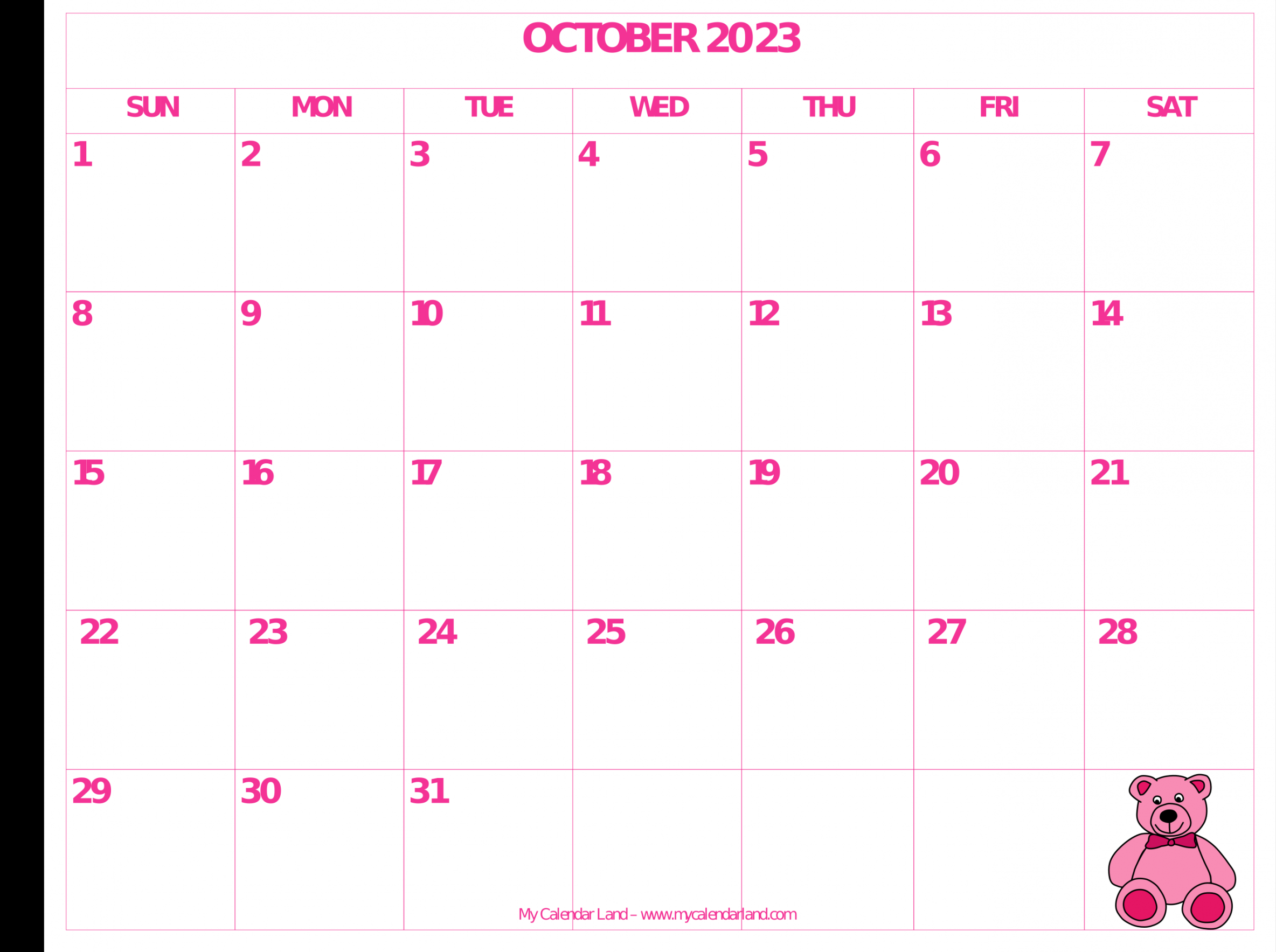 October  Calendar - My Calendar Land