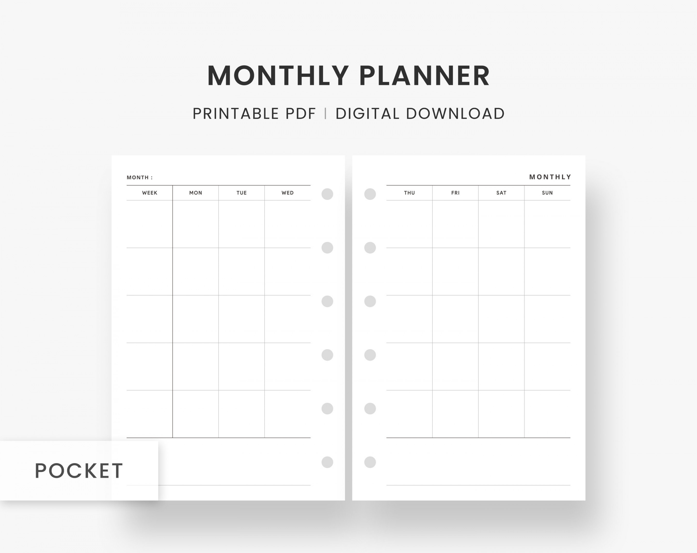 Pocket Inserts : Monthly Calendar Printable Undated Month on - Etsy