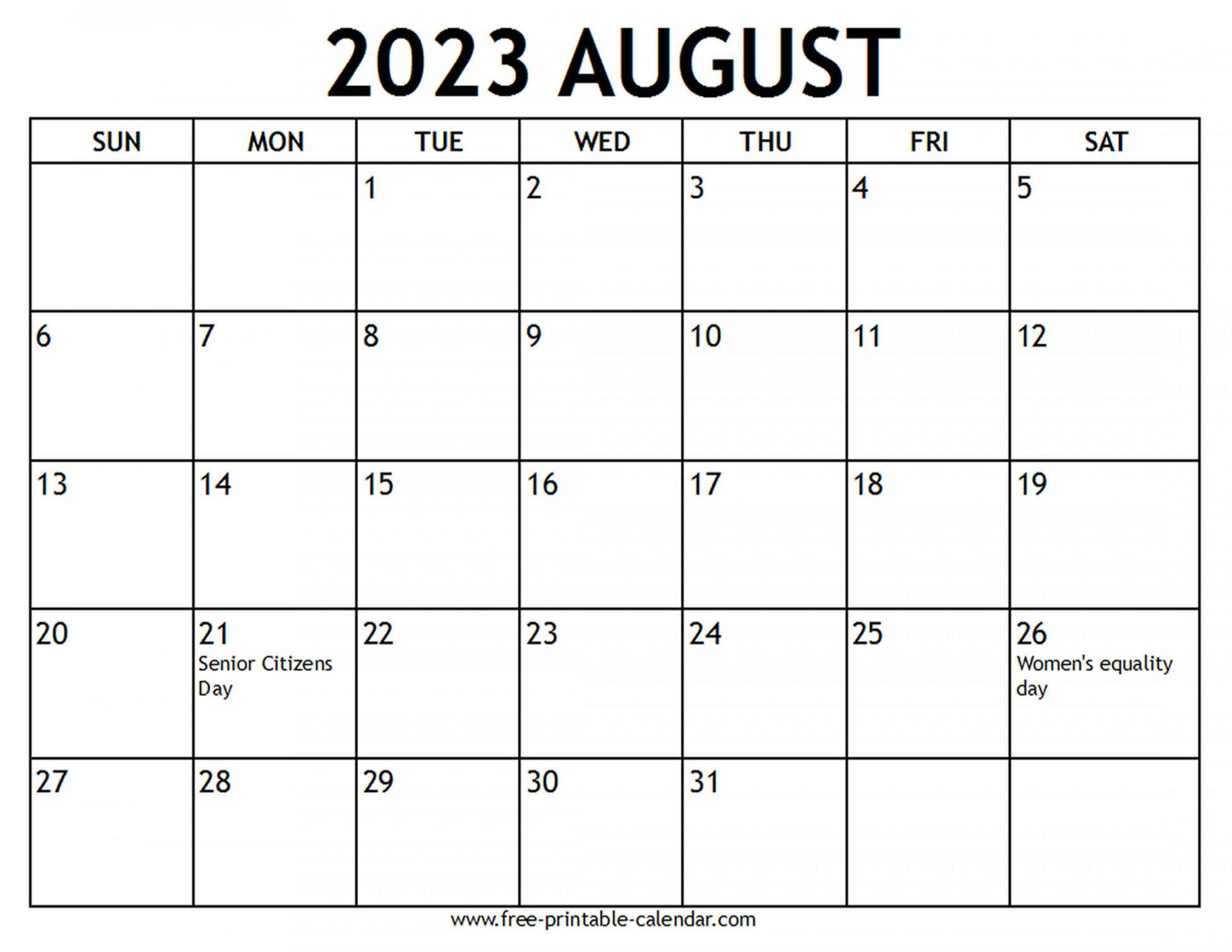Printable  August Calendar - Free-printable-calendar