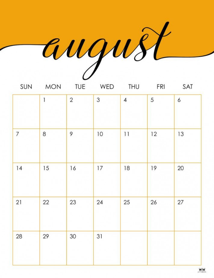 Printable August  Calendar-Style   Calendar printables
