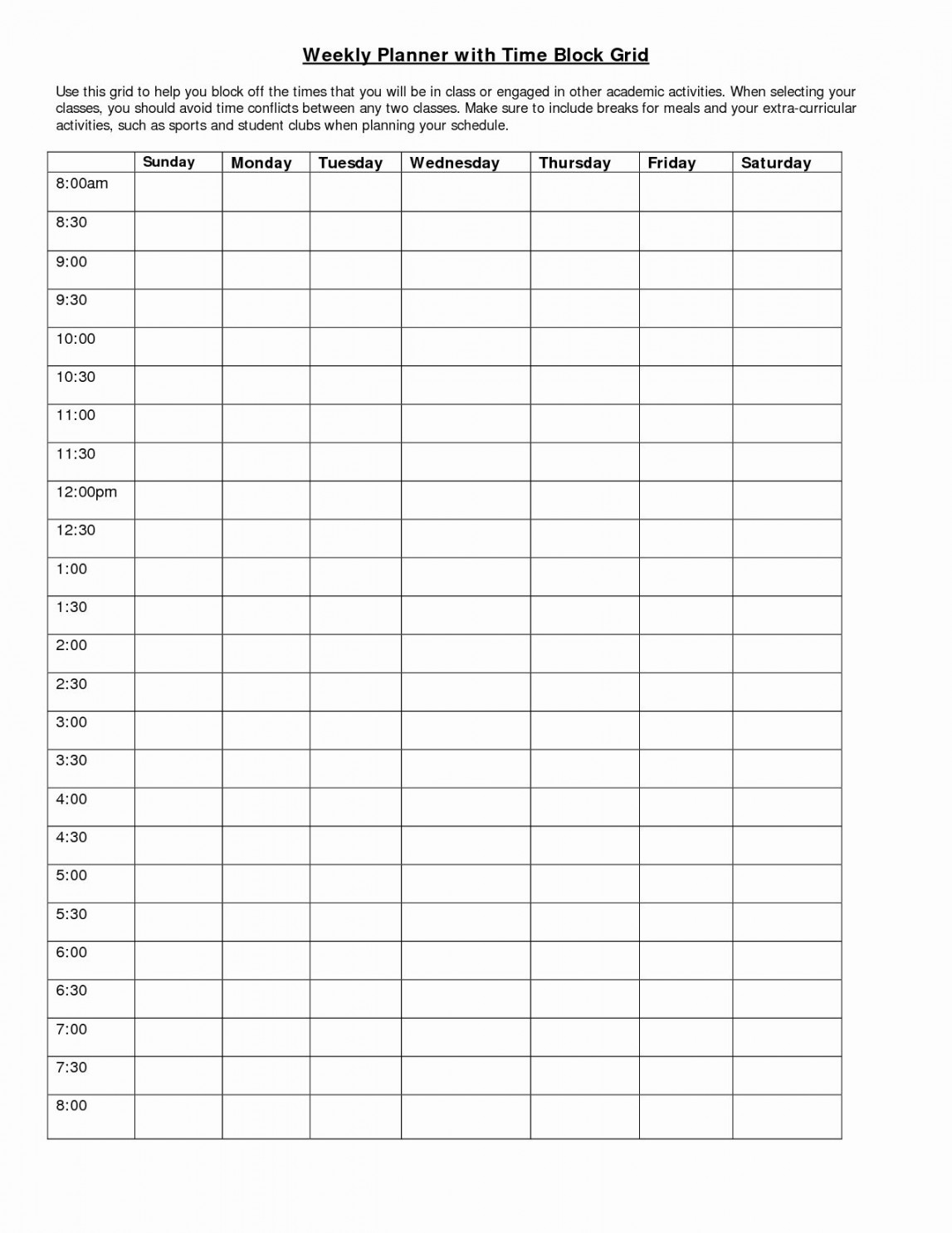Printable Blank  Week Calendar Template  Weekly planner