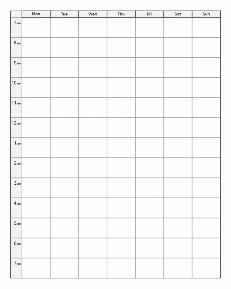 Printable Calendar with Time Slots  Weekly calendar template