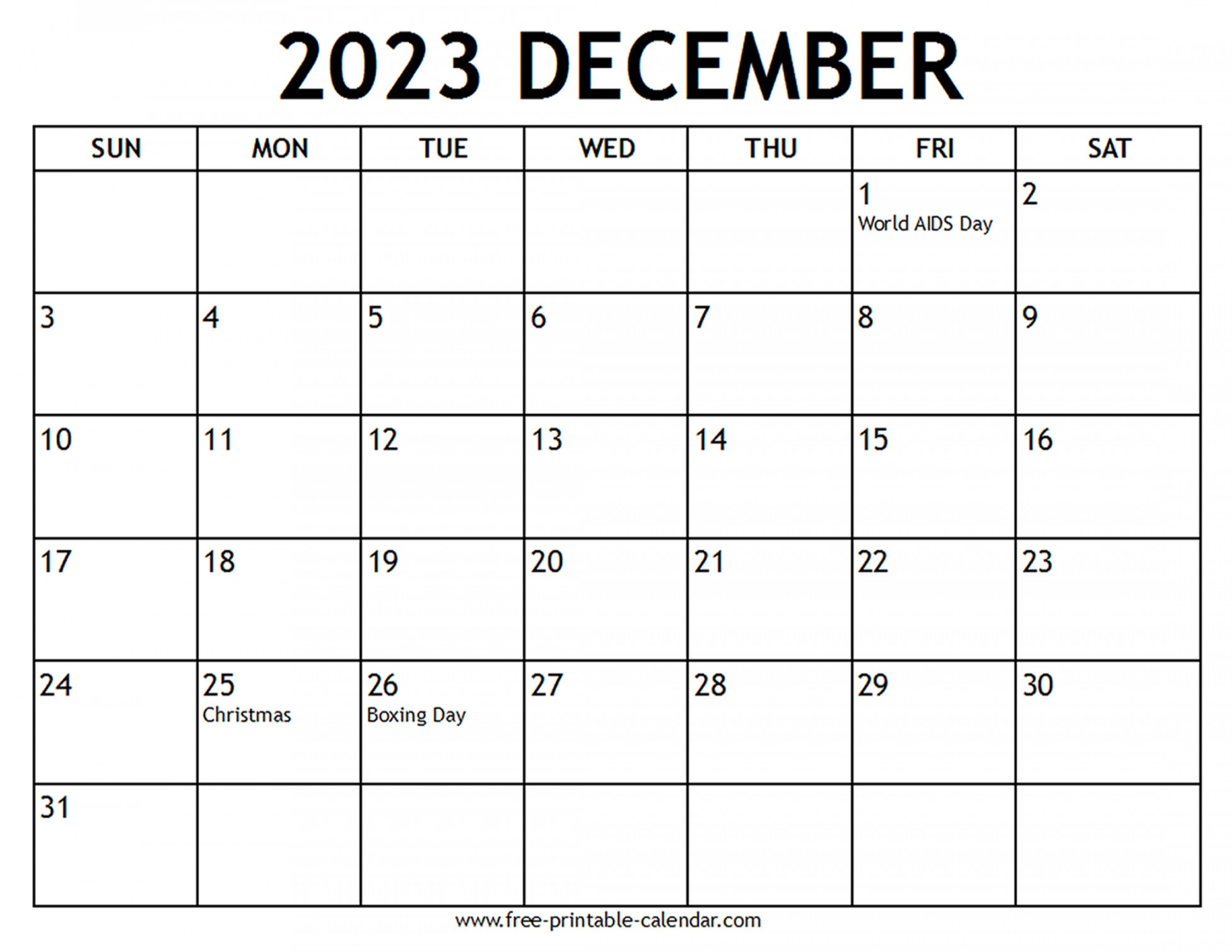 Printable  December Calendar - Free-printable-calendar