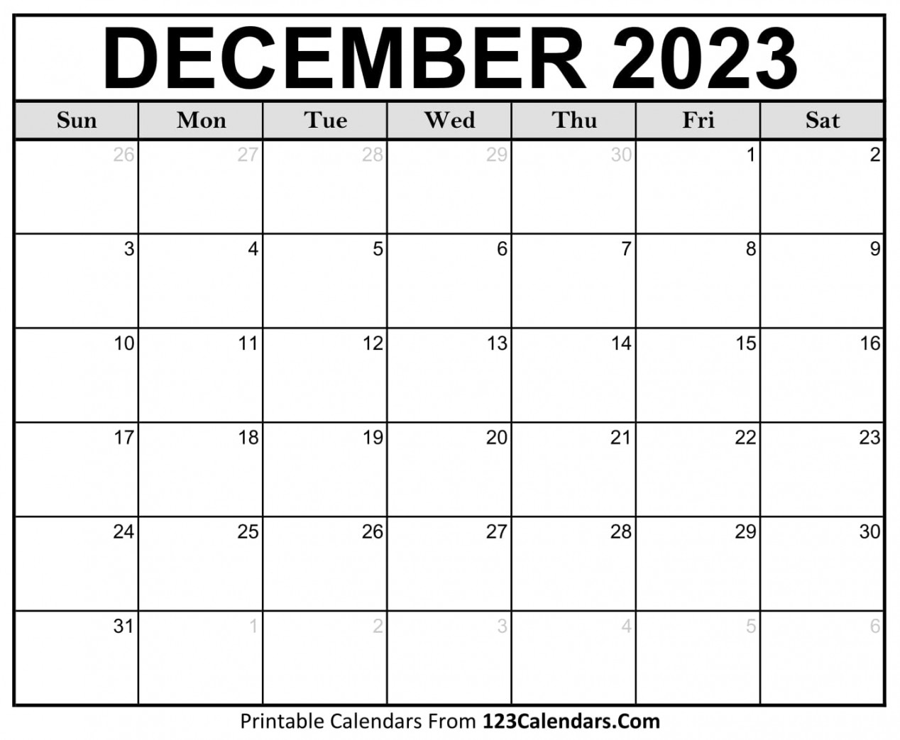 Printable December  Calendar Templates