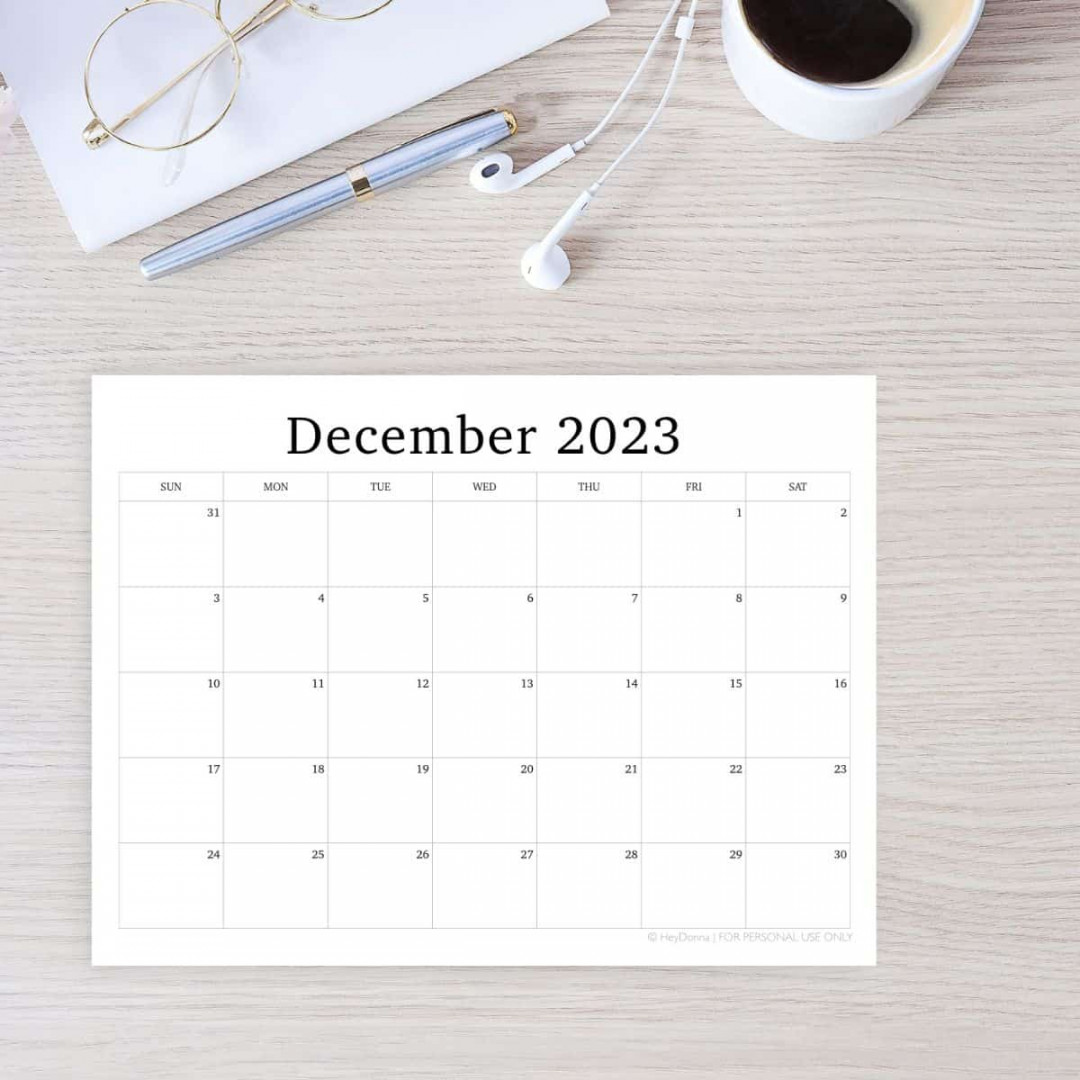 Printable December Monthly Calendar - Hey Donna