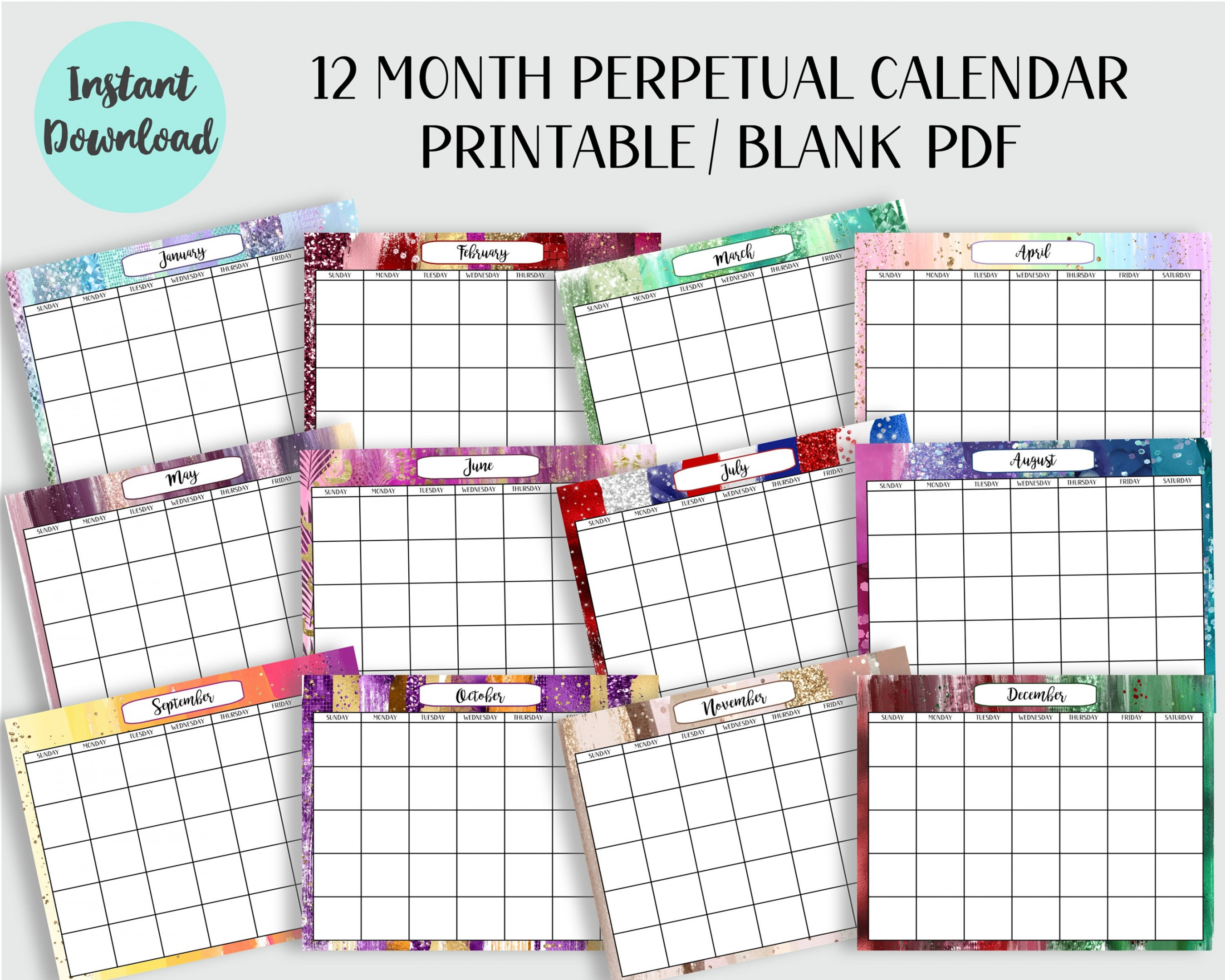 Printable Editable Blank  Month Calendar - Blank - Fill in the Date -  Printable