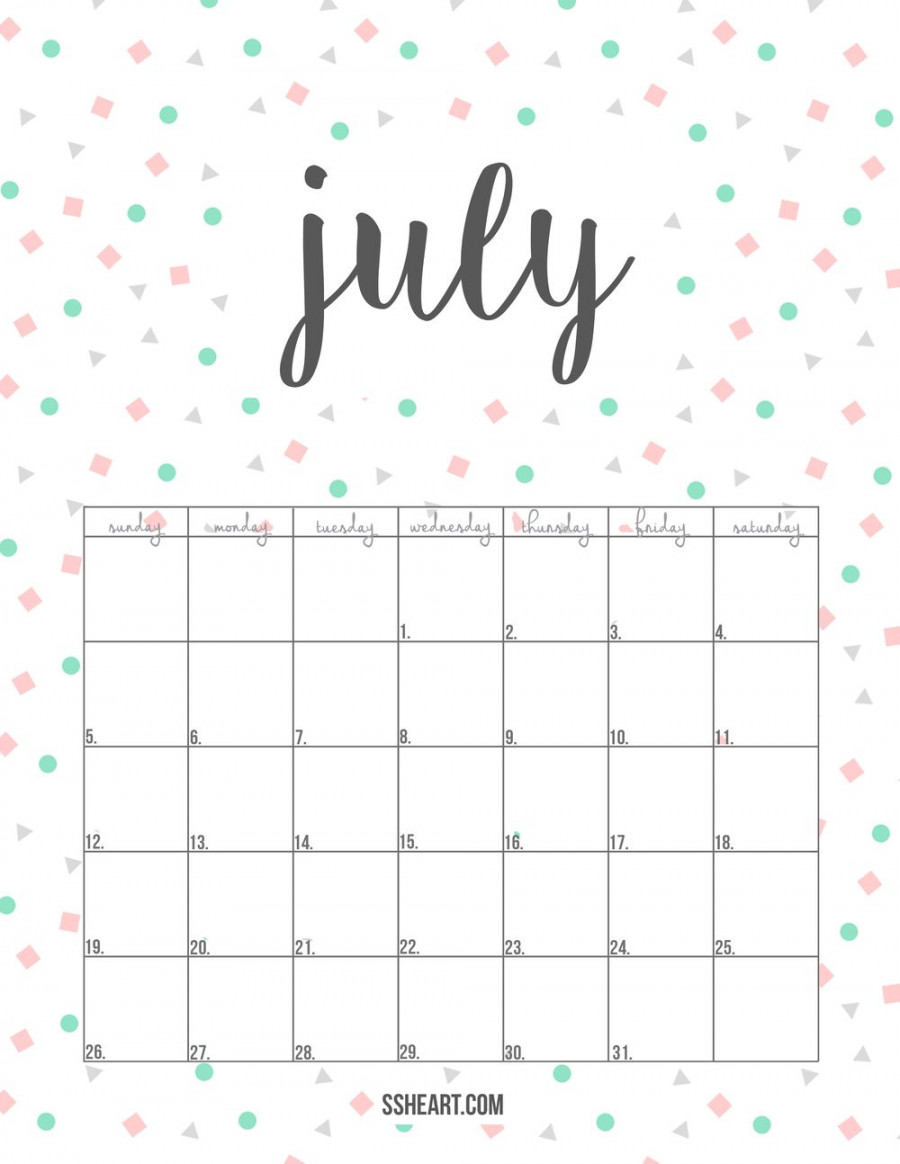 PRINTABLE JULY CALENDAR — SSHEART  July calendar, Printable