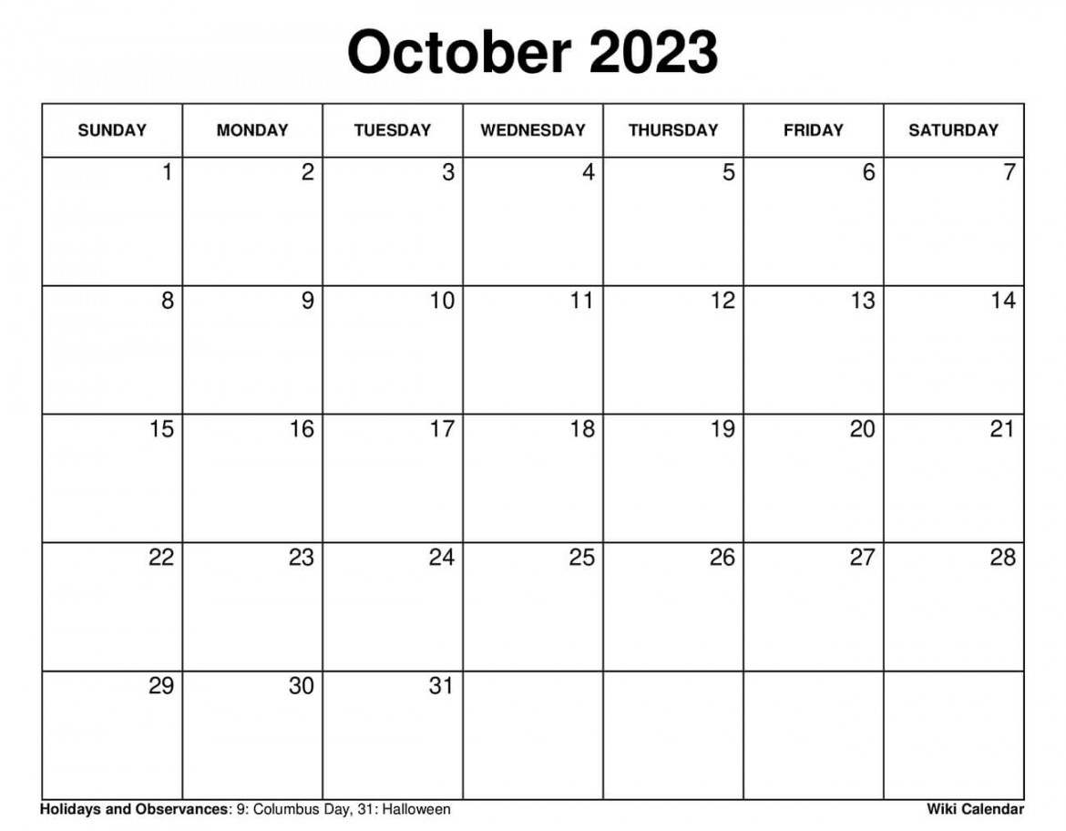 Printable October  Calendar Templates With Holidays