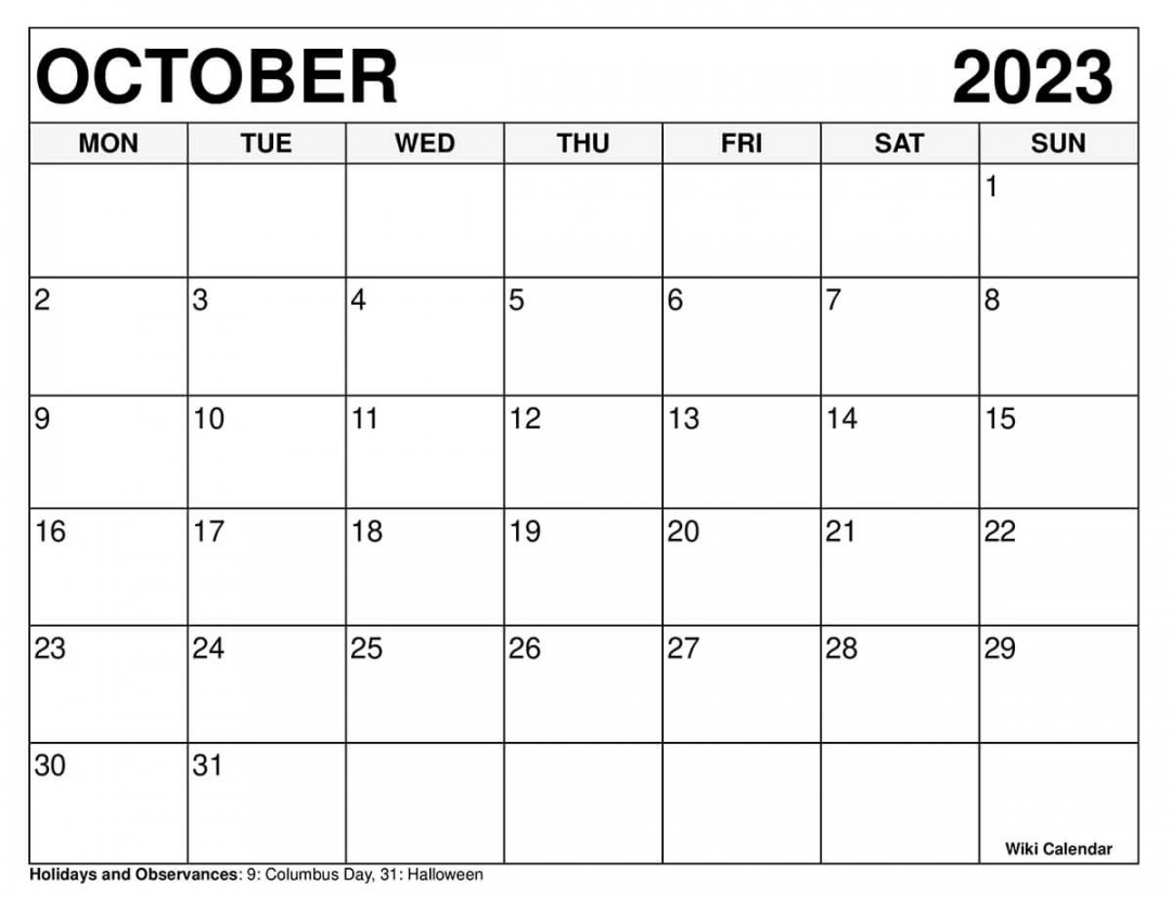 Printable October  Calendar Templates With Holidays