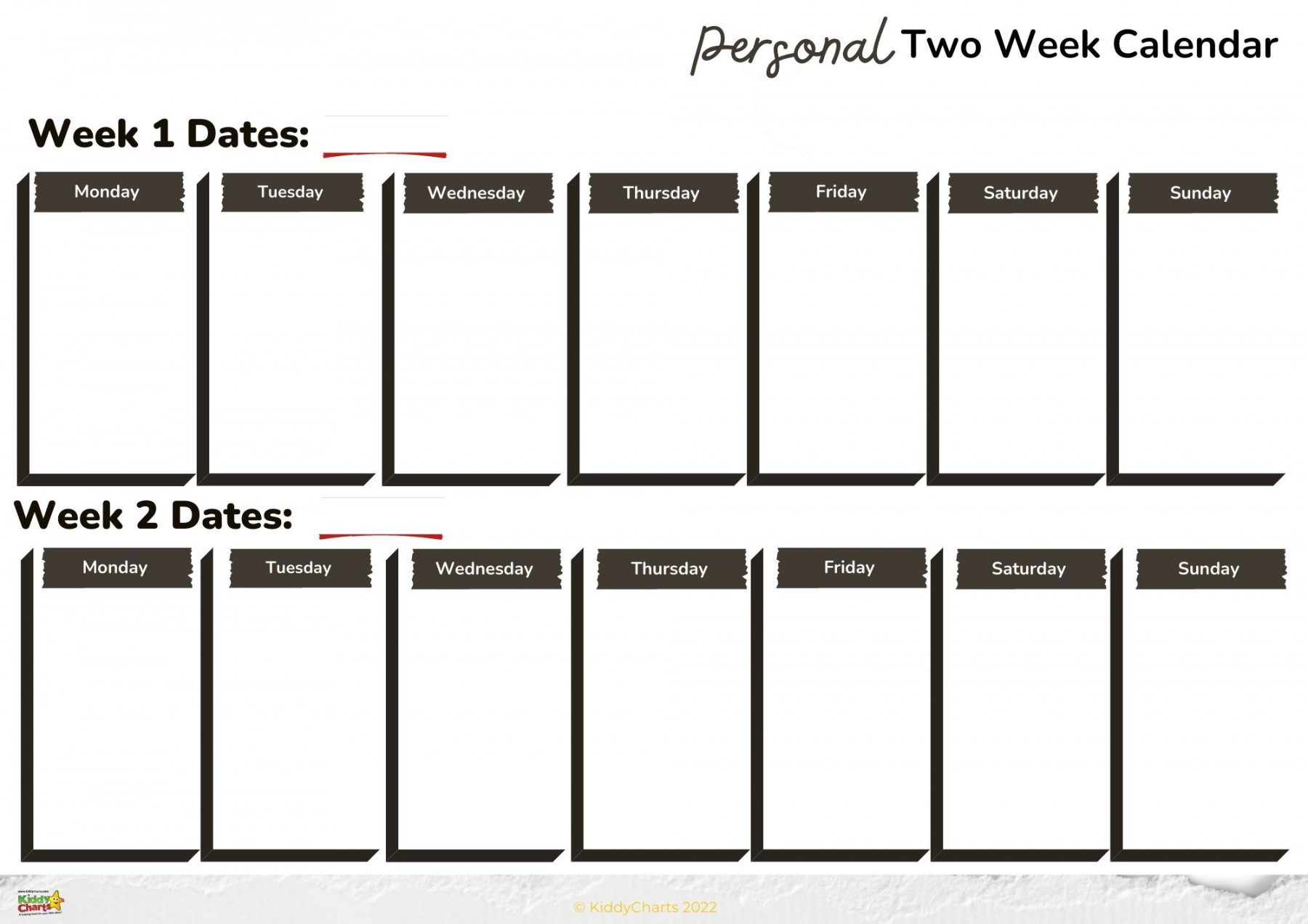 Printable  week calendar to help organise your life now
