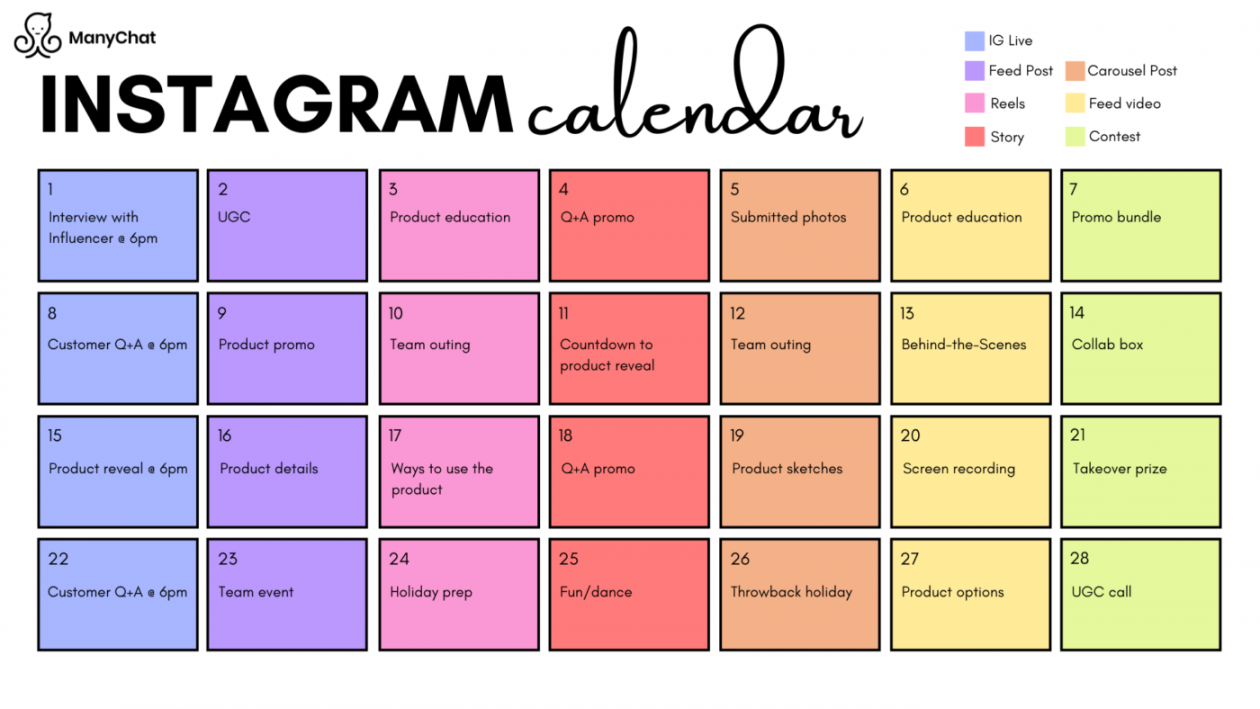 Real Examples of Instagram Content Calendars - Manychat Blog