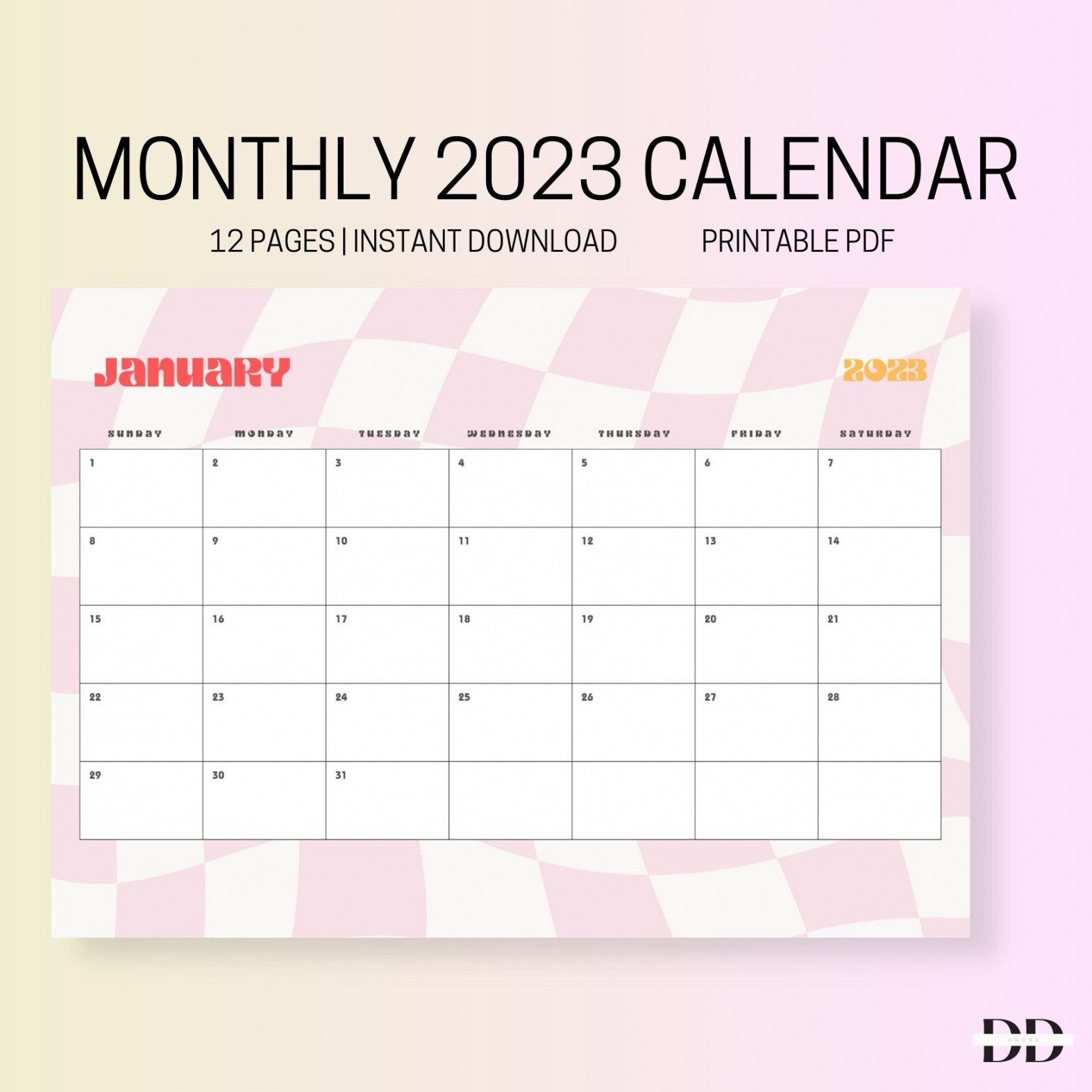 Retro Aesthetic  Monthly Calendar, Fill in,  Months, Blank, Digital  Download, PDF