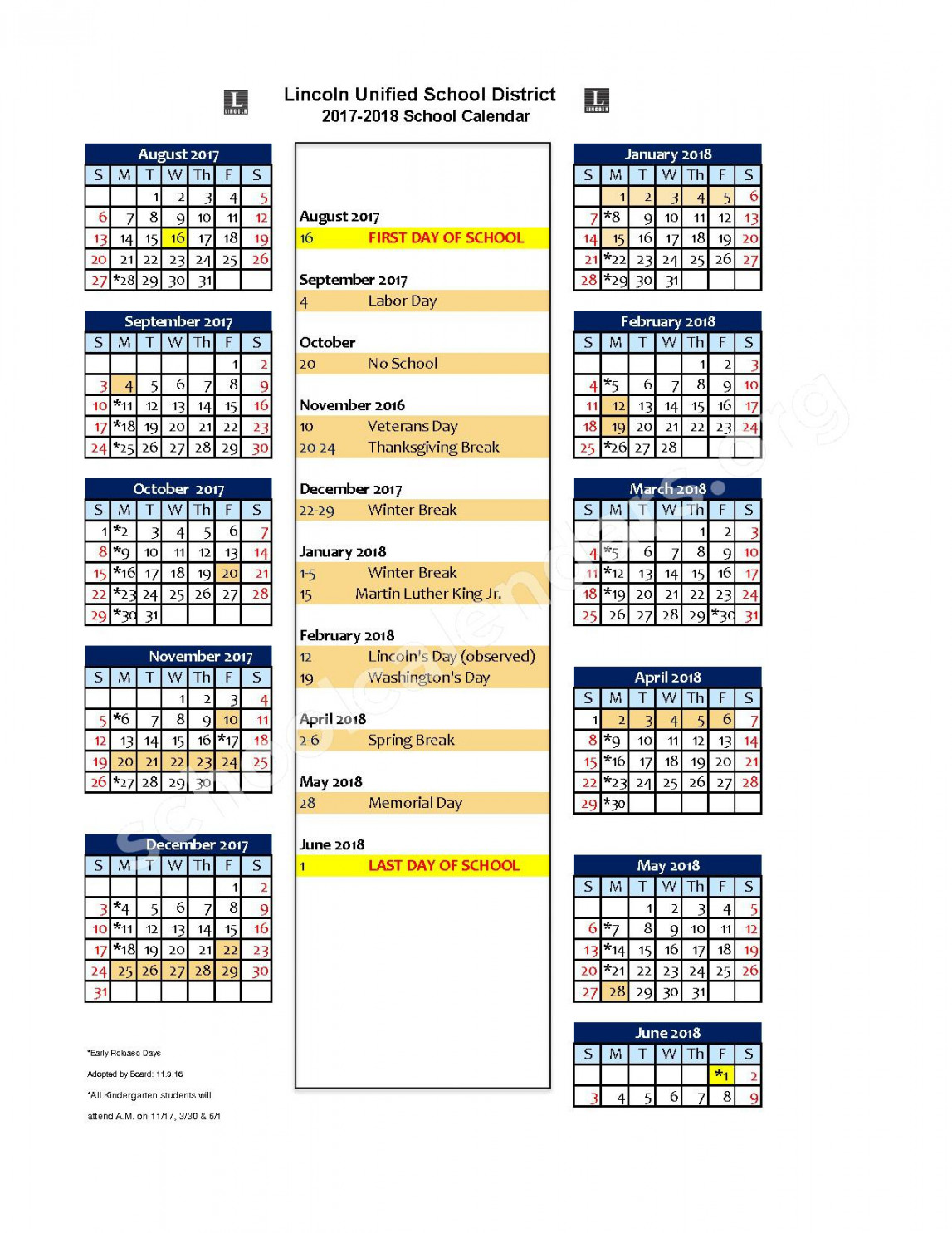 -  School Calendar  Lincoln Unified School District