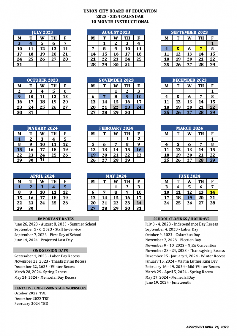 - School Calendar ( Month Instructional) – Calendar