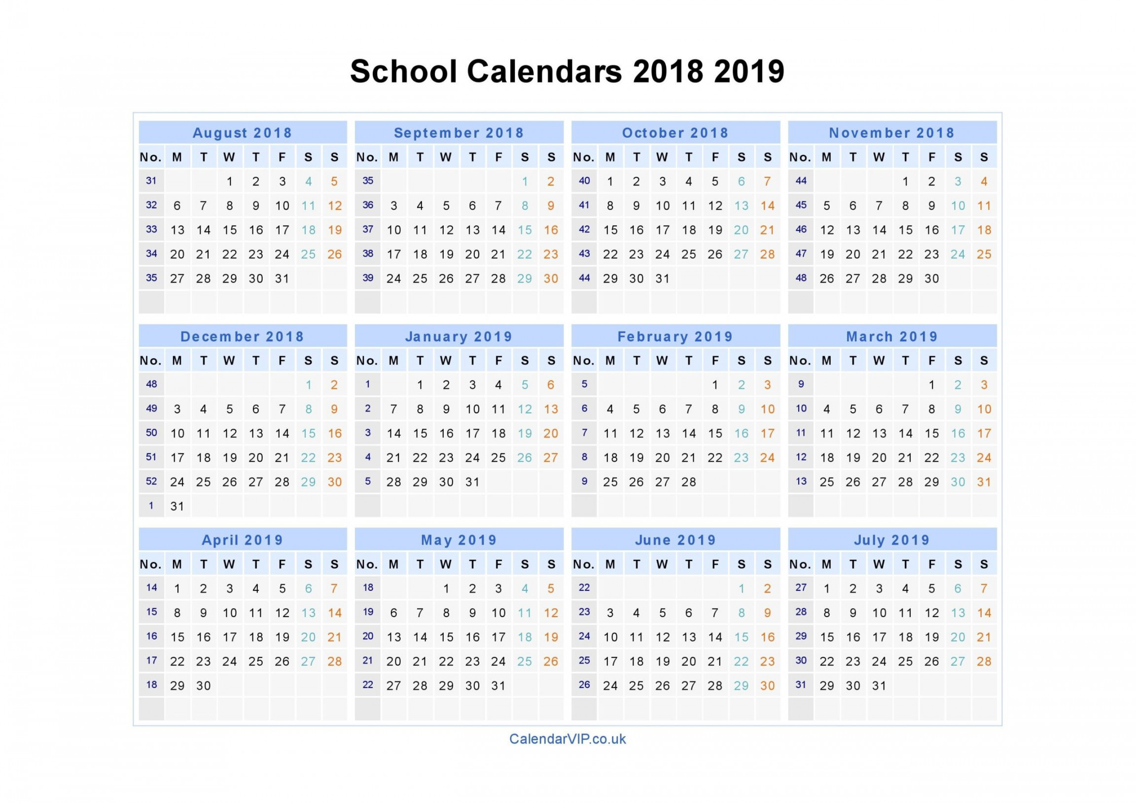 School Calendars   - Calendar From August  To