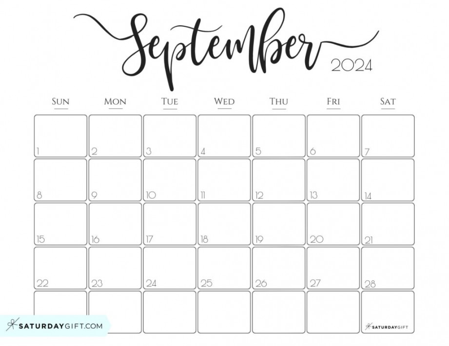 September  Calendar -  Cute & FREE Printables  SaturdayGift