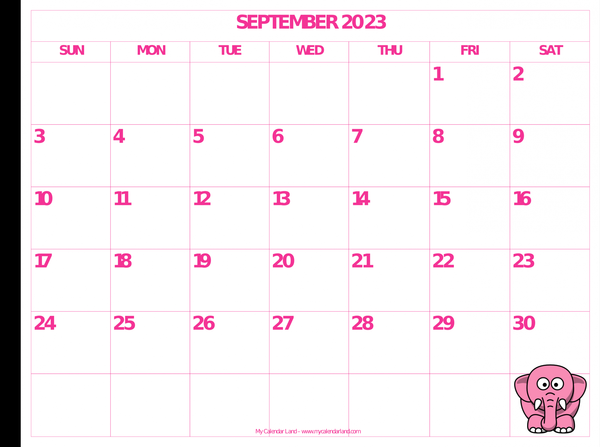 September  Calendar - My Calendar Land