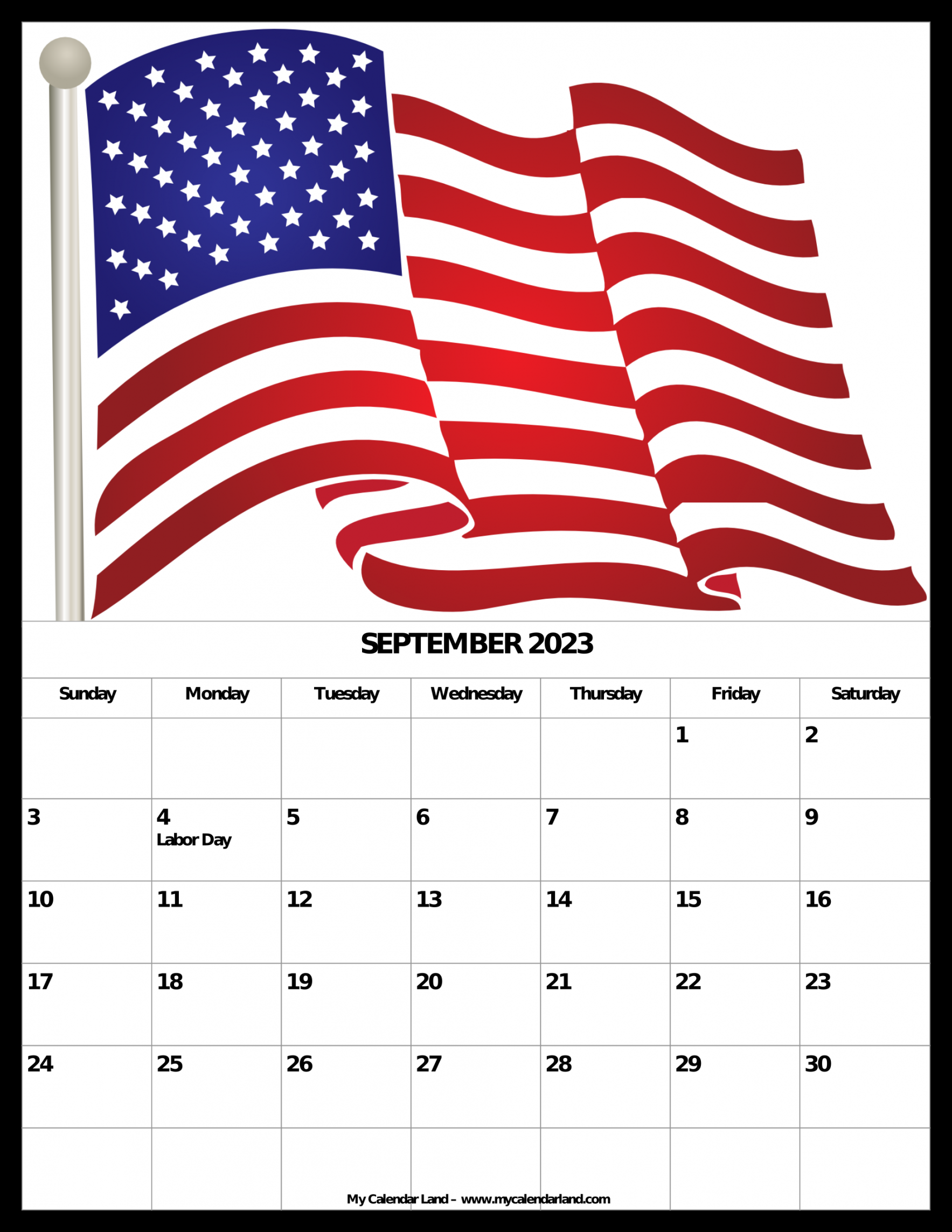 September  Calendar - My Calendar Land
