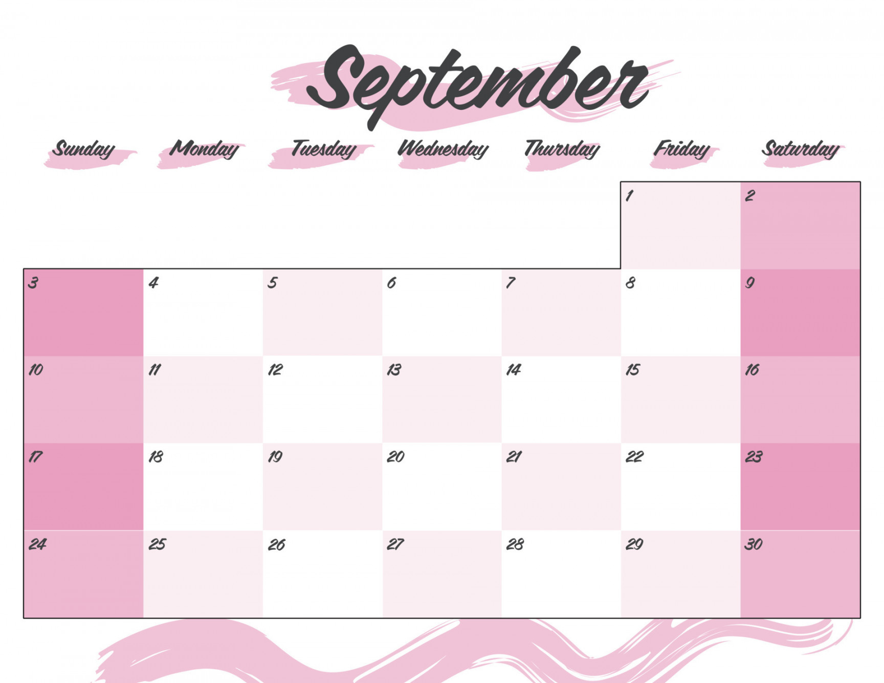 september colorful  lettering monthly calendar planner
